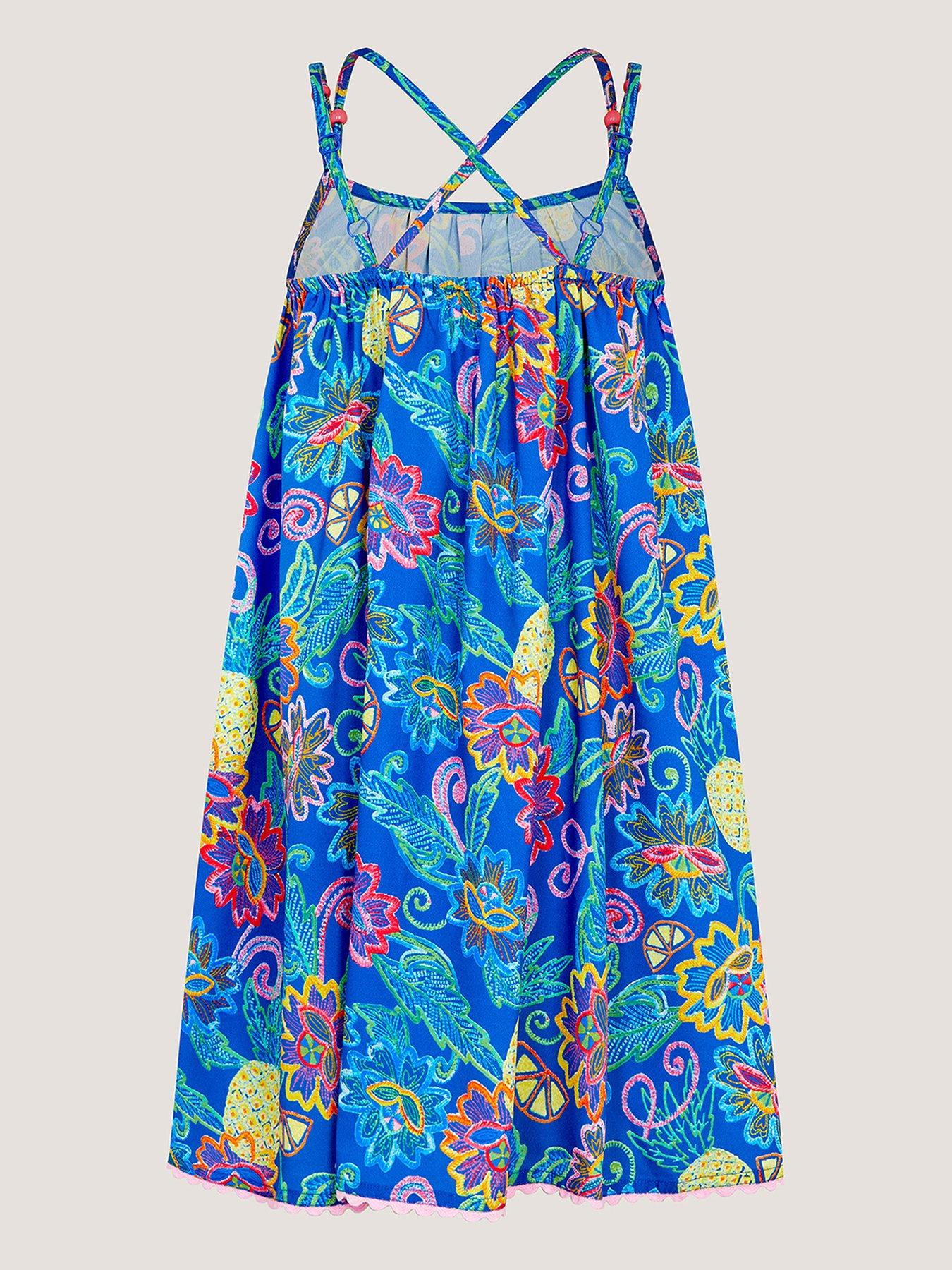 Image 2 of 3 of Monsoon Girls Pineapple Prnt Dress - Blue
