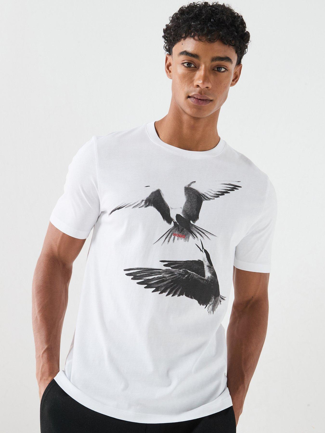 Image 1 of 5 of HUGO Dirunn Large Birds Graphic T-Shirt - White