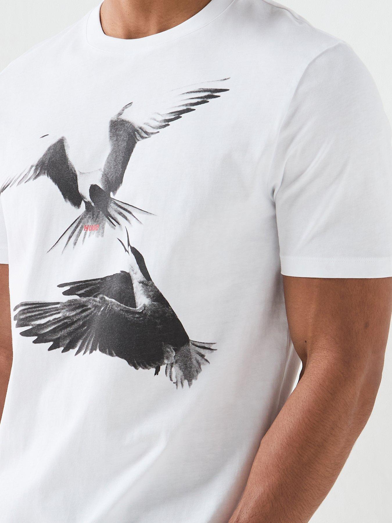 Image 4 of 5 of HUGO Dirunn Large Birds Graphic T-Shirt - White