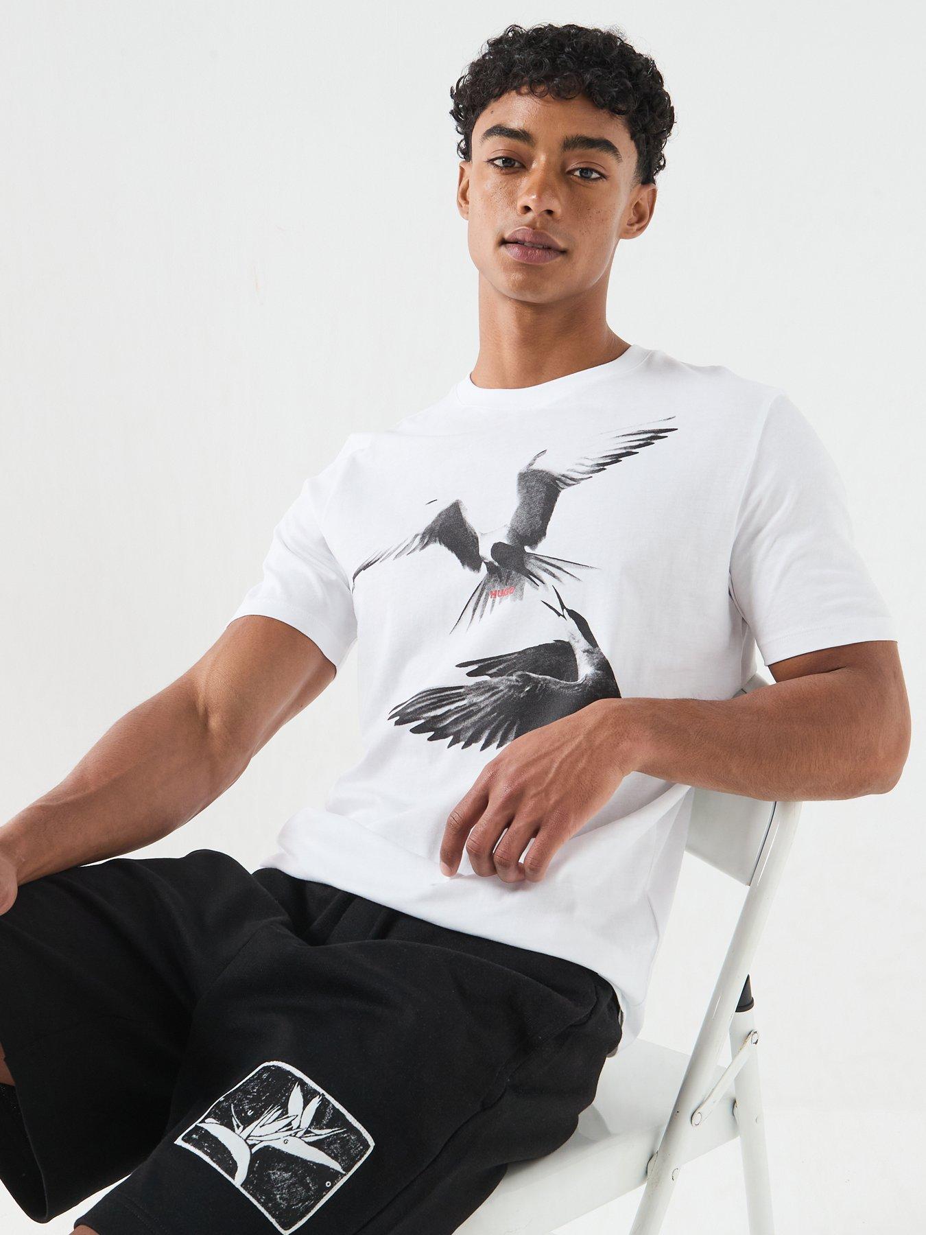 Image 5 of 5 of HUGO Dirunn Large Birds Graphic T-Shirt - White