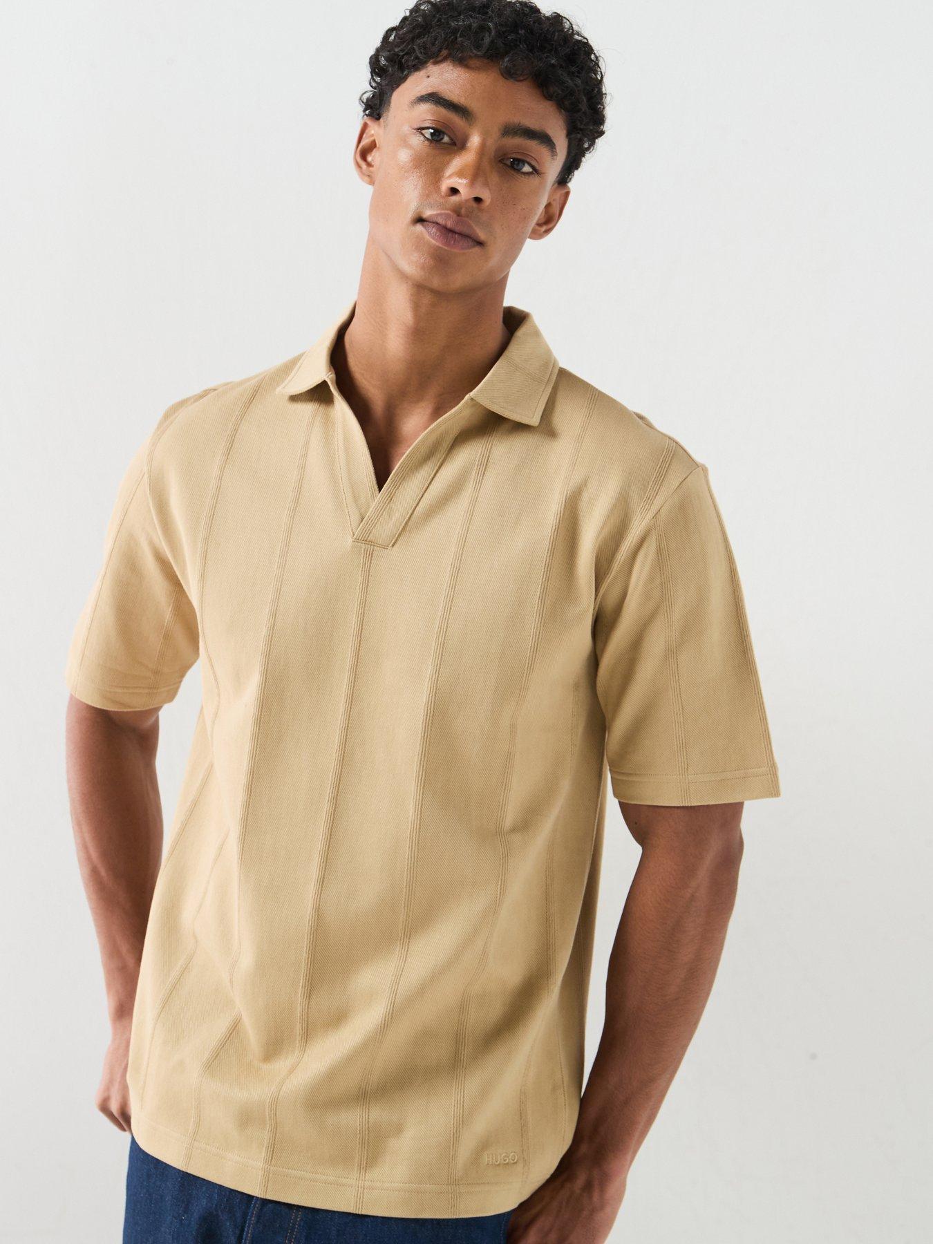 HUGO Dasillo Open Neck Polo Shirt - Beige