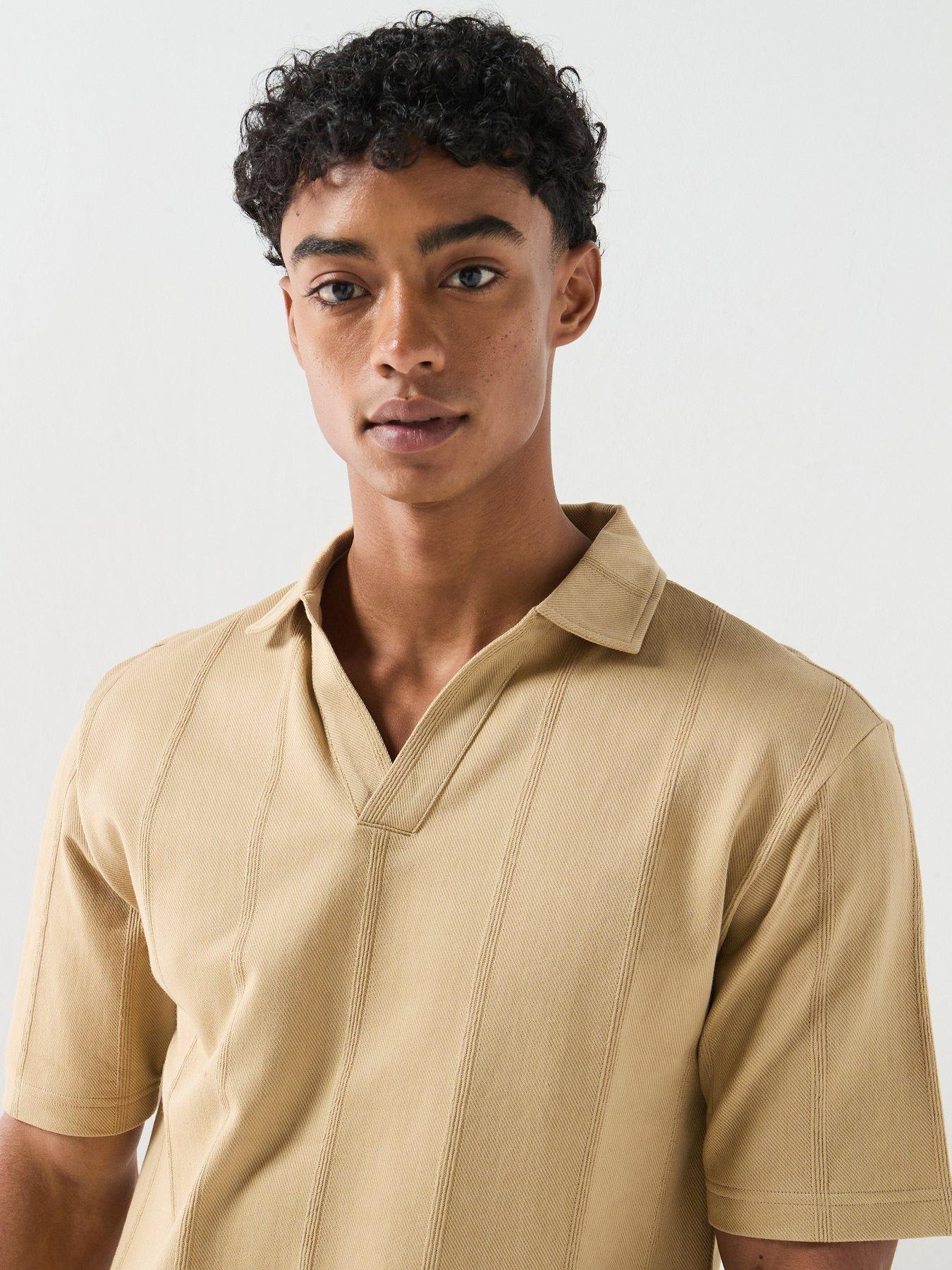 Image 4 of 6 of HUGO Dasillo Open Neck Polo Shirt - Beige