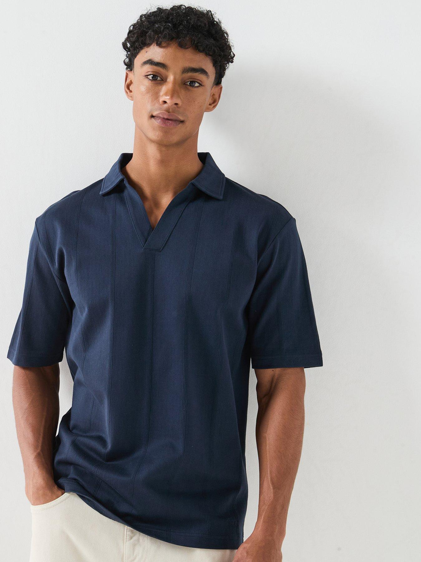 Image 1 of 6 of HUGO Dasillo Open Neck Polo Shirt - Navy