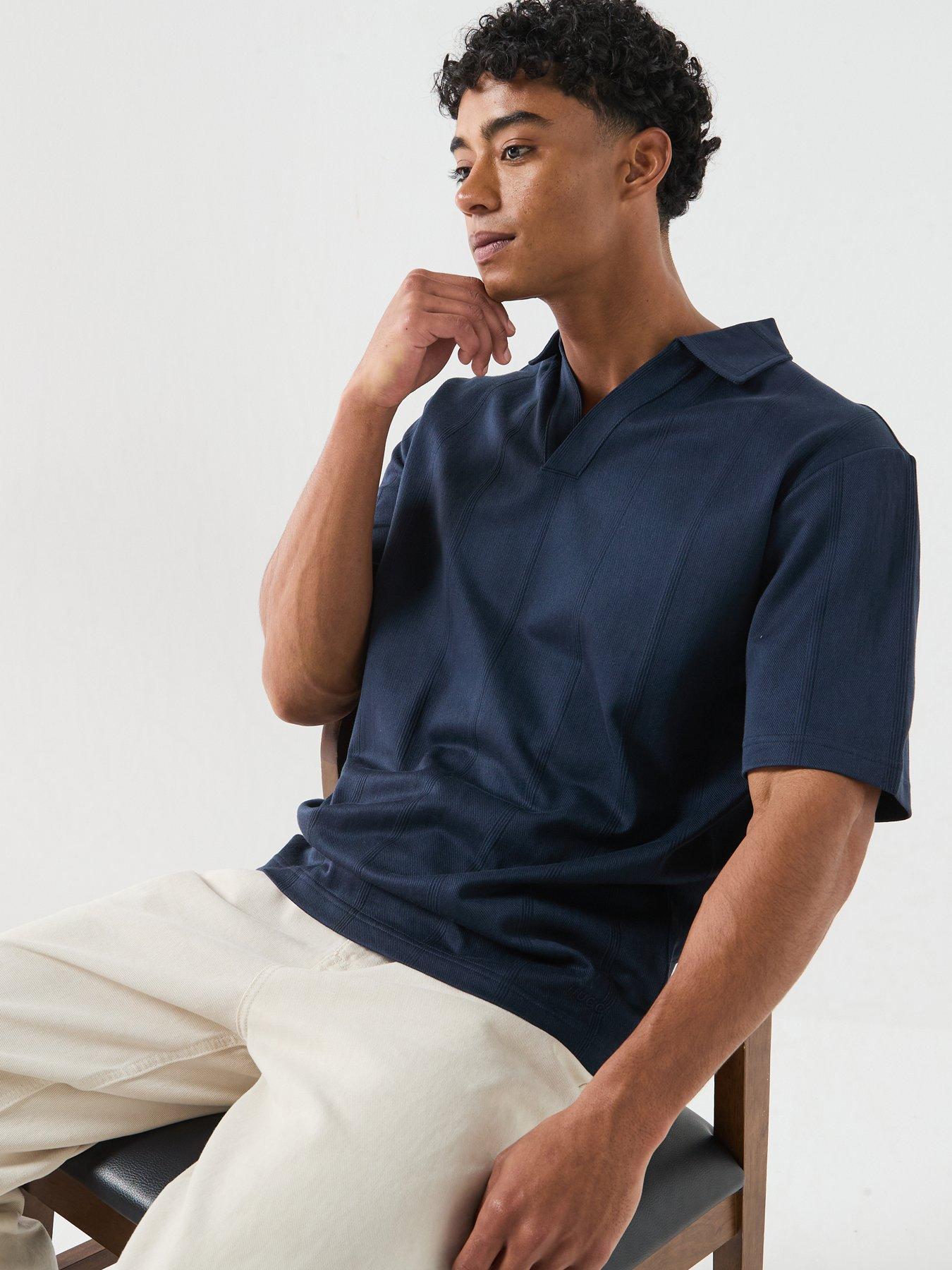 Image 6 of 6 of HUGO Dasillo Open Neck Polo Shirt - Navy