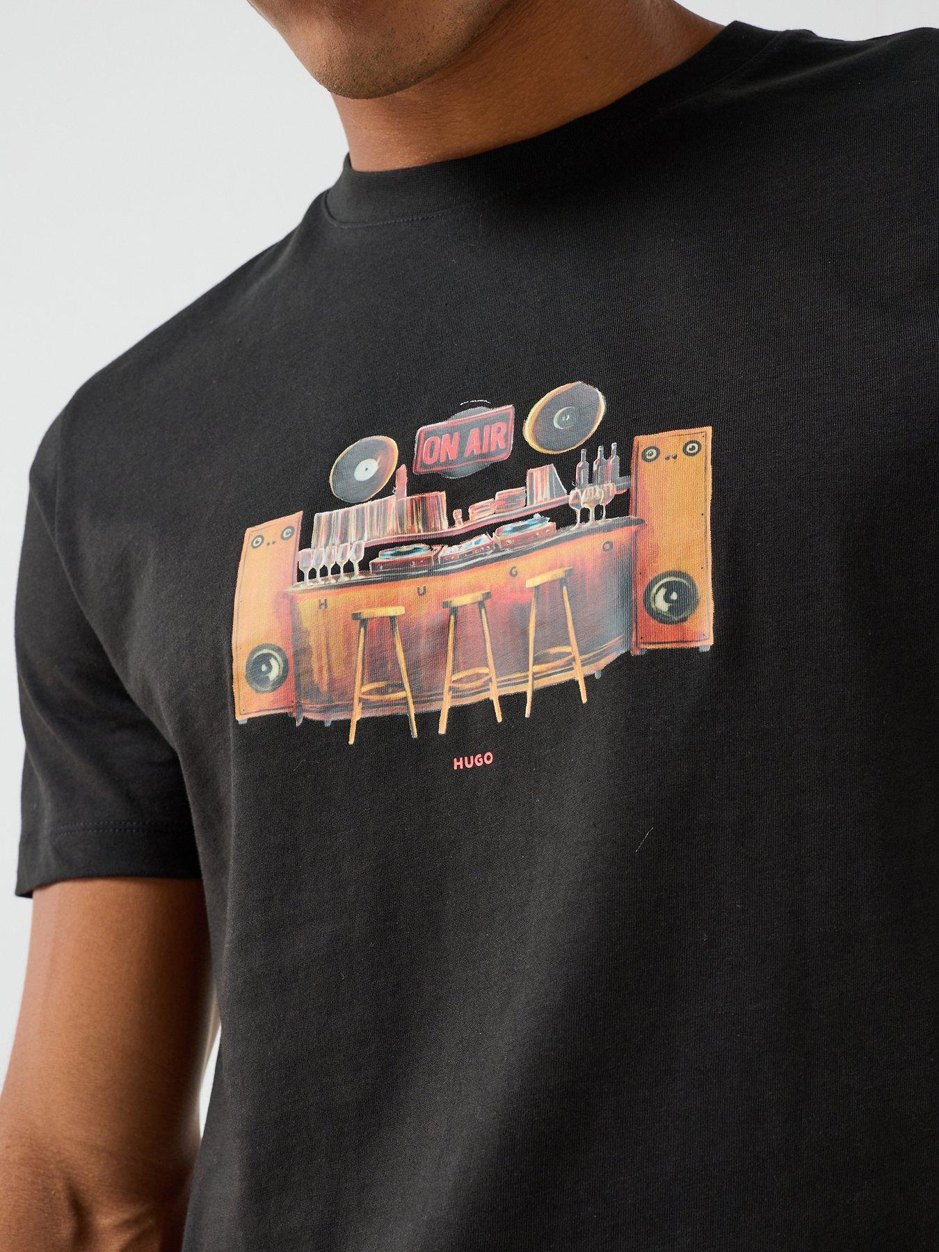 Image 4 of 6 of HUGO Durectee Record Studio Graphic T-Shirt - Black