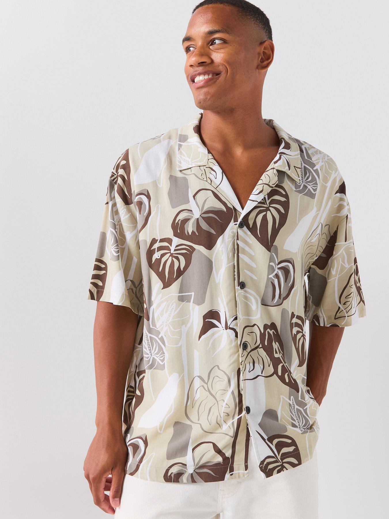 HUGO Hugo Floral Print Relaxed Fit Short Sleeve Shirt - Light Beige