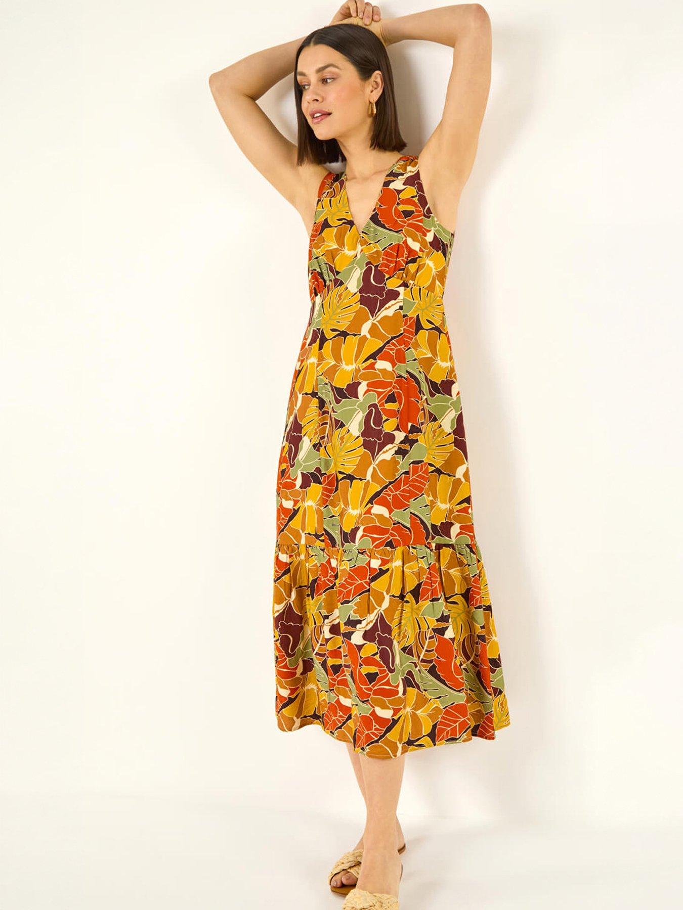 roman-leaf-print-tiered-midi-dressfront