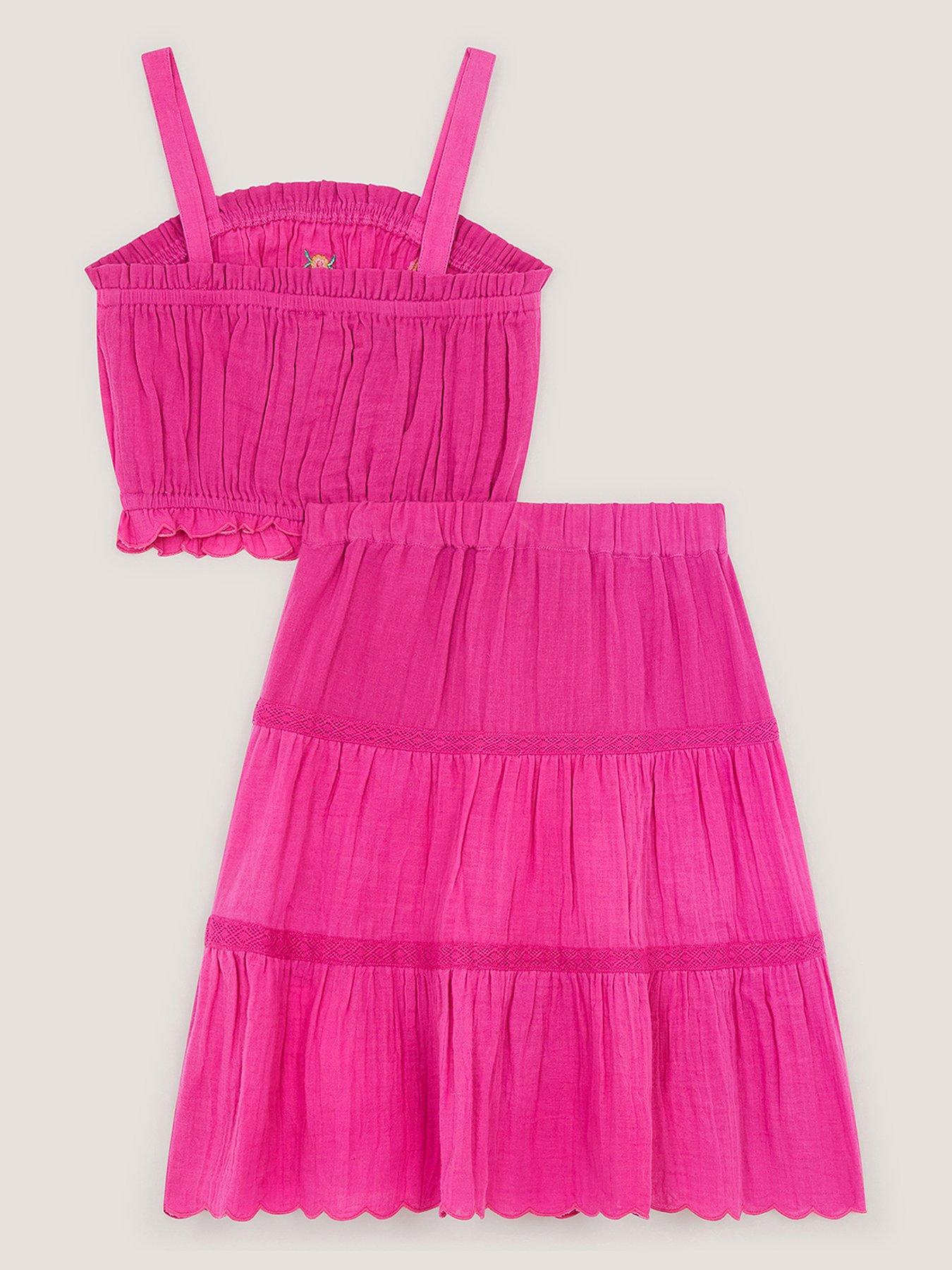 Image 2 of 3 of Monsoon Girls Embroidered Maxi Skirt Set - Bright Pink