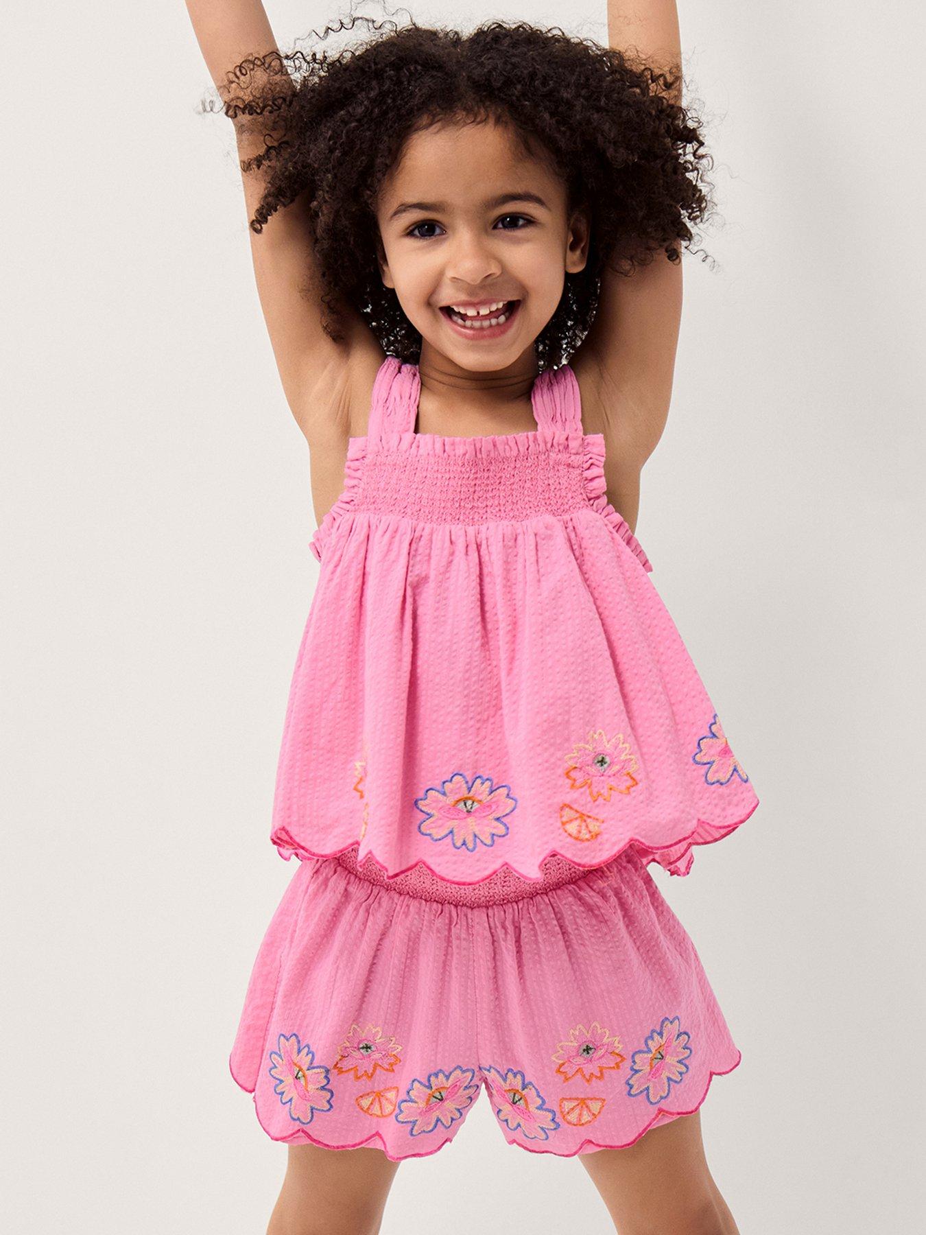 Image 1 of 4 of Monsoon Girls Flower Embroidered Set - Pink