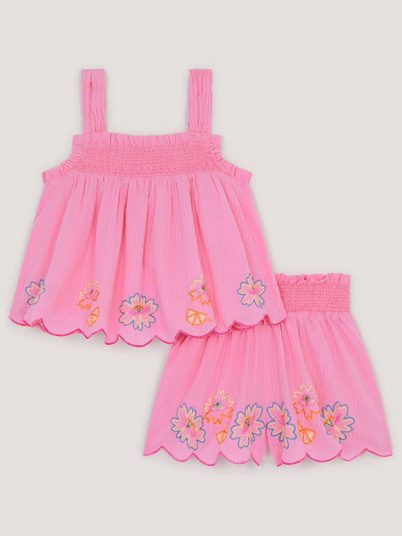 Image 2 of 4 of Monsoon Girls Flower Embroidered Set - Pink