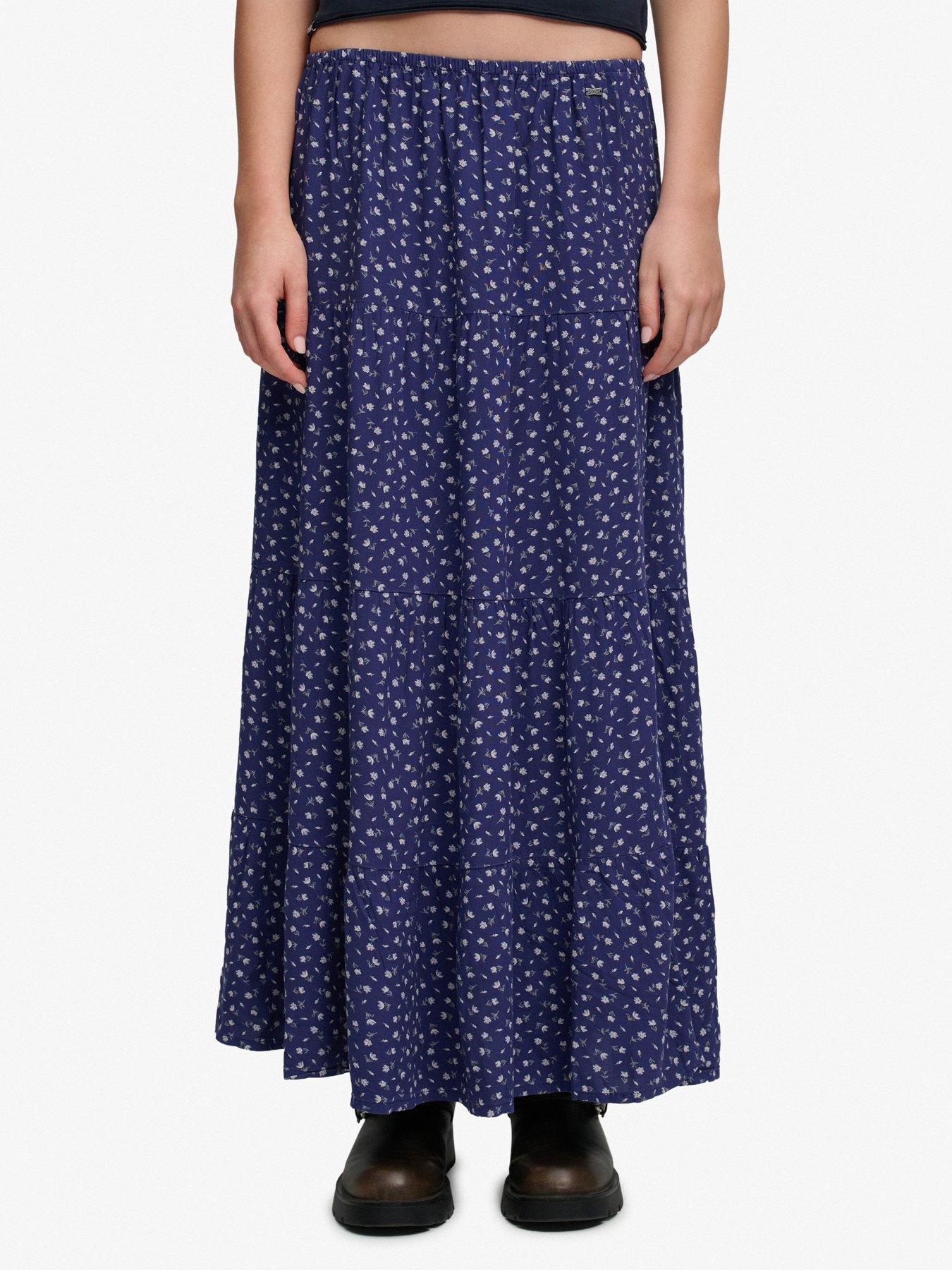 Superdry Woven Tiered Maxi Skirt - Navy