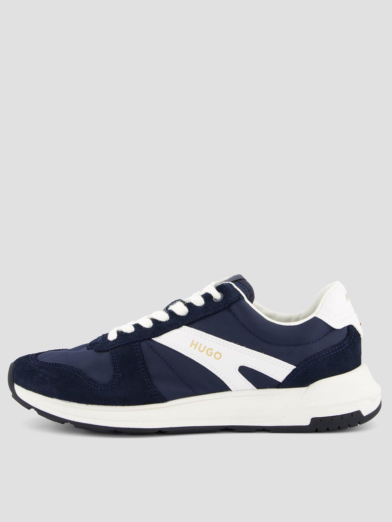 Image 1 of 7 of HUGO Suede Trim Trainers With Logo Details - Navy