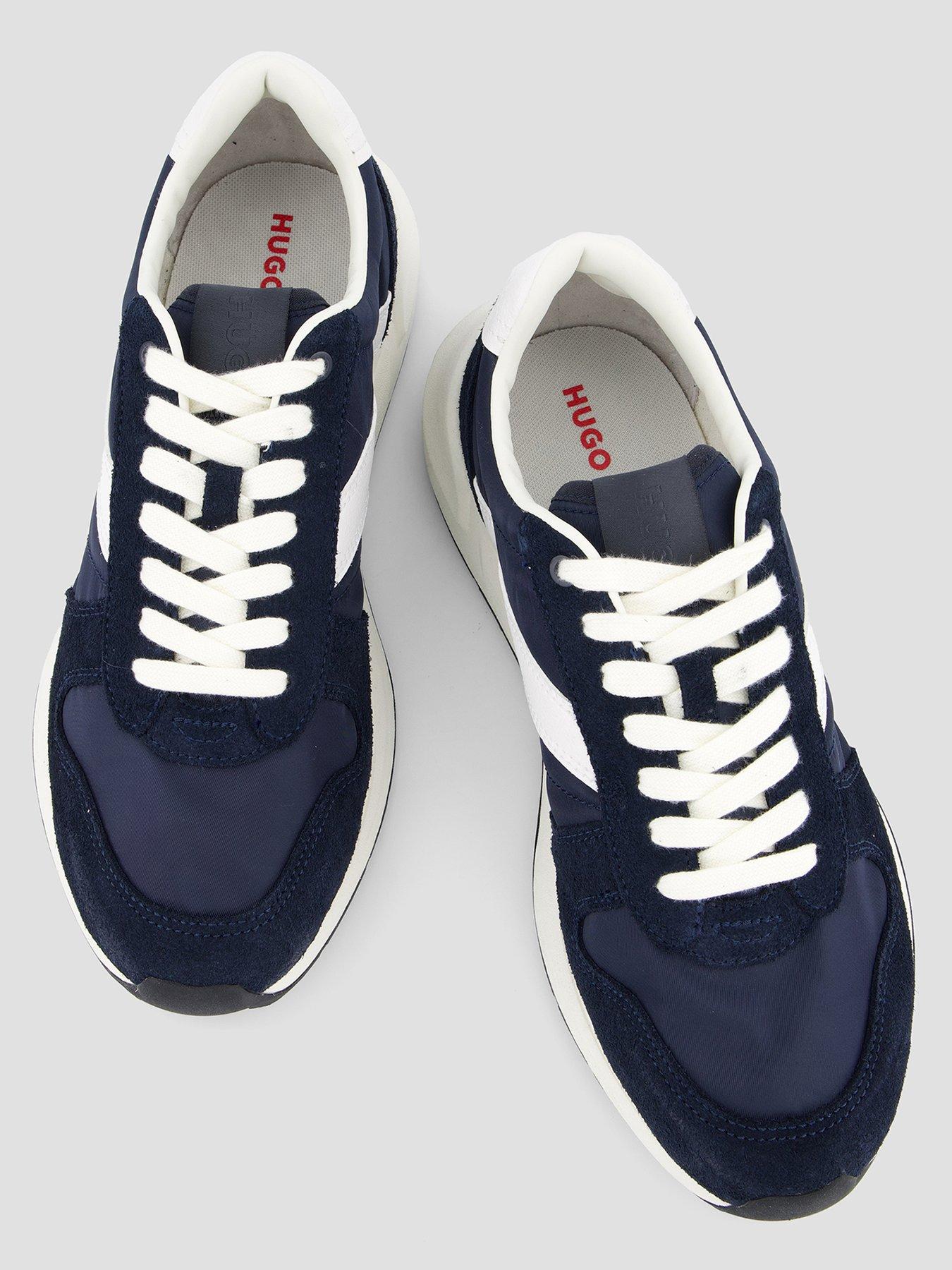 Image 3 of 7 of HUGO Suede Trim Trainers With Logo Details - Navy