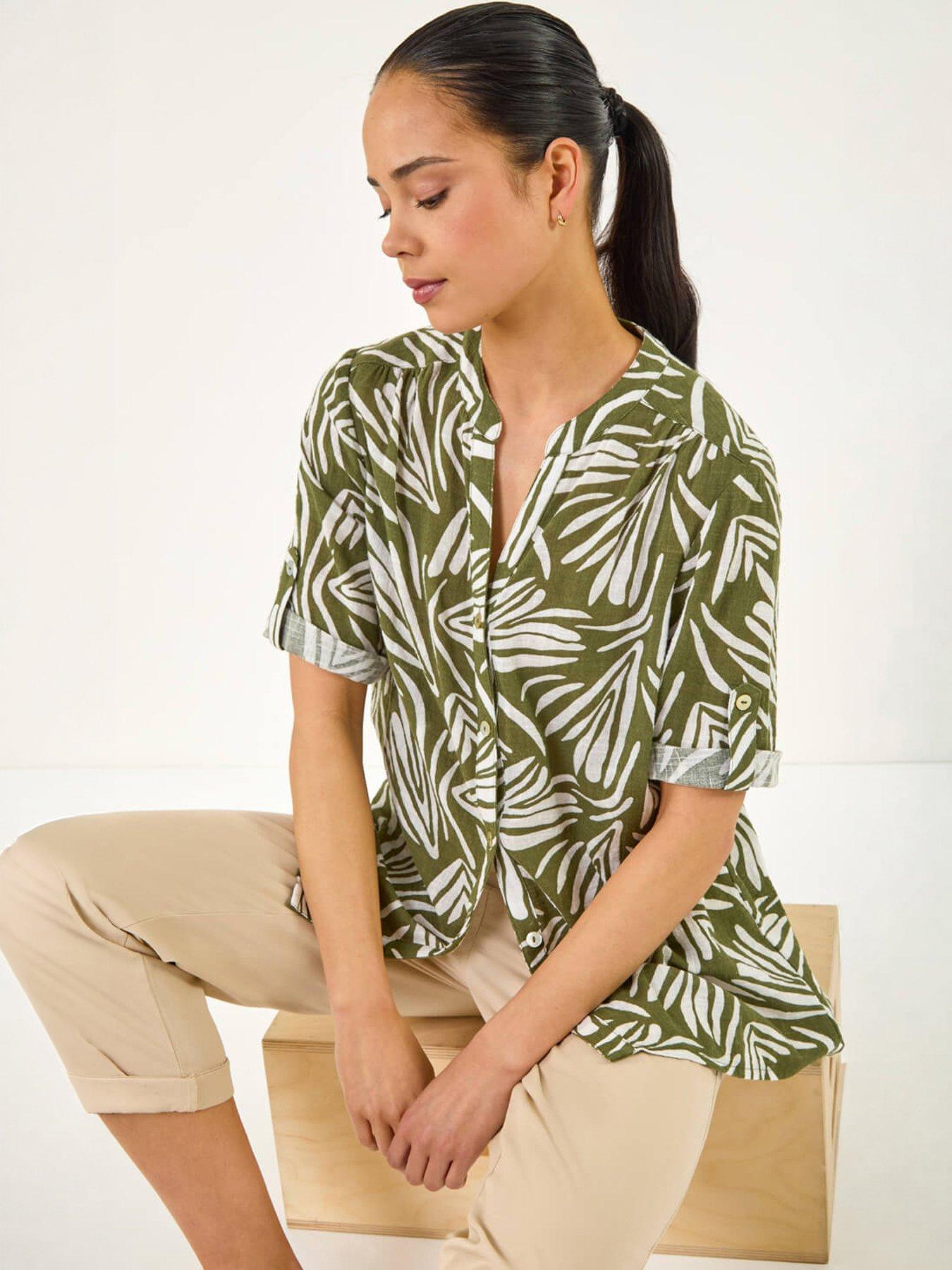 Roman Petite Abstract Print Button Blouse