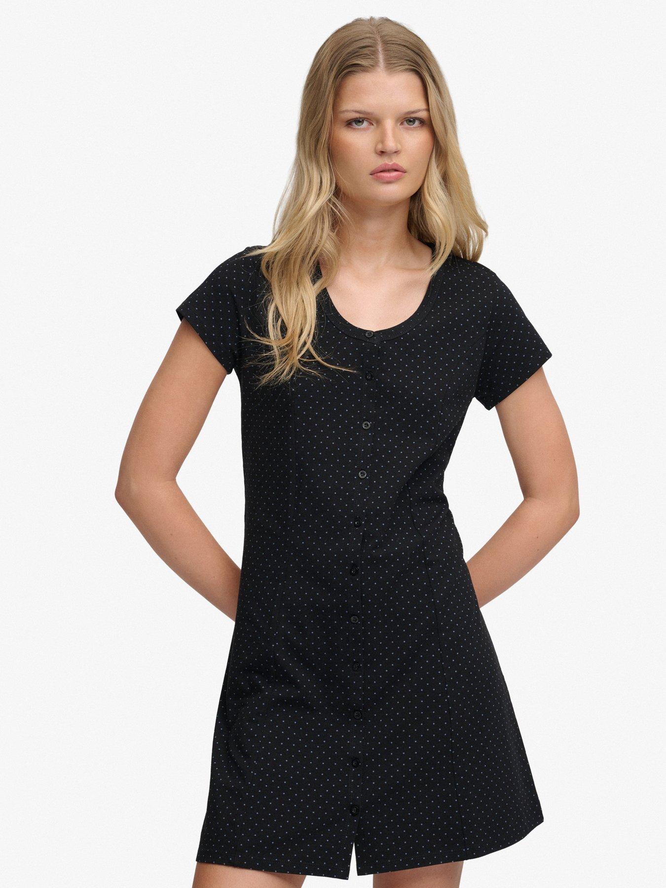 Superdry Button Thru Short Sleeve Mini Dress - Black