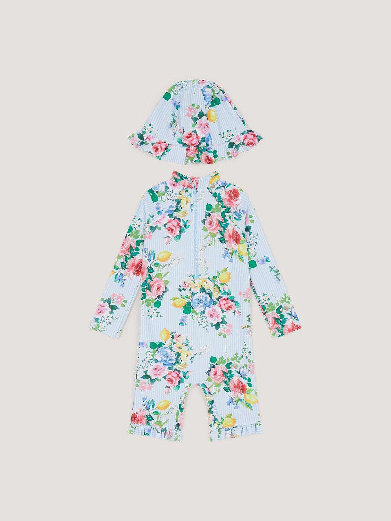 Monsoon Baby Girls 2 Piece Shortie Upf Swimsuit  &  Hat - Blue