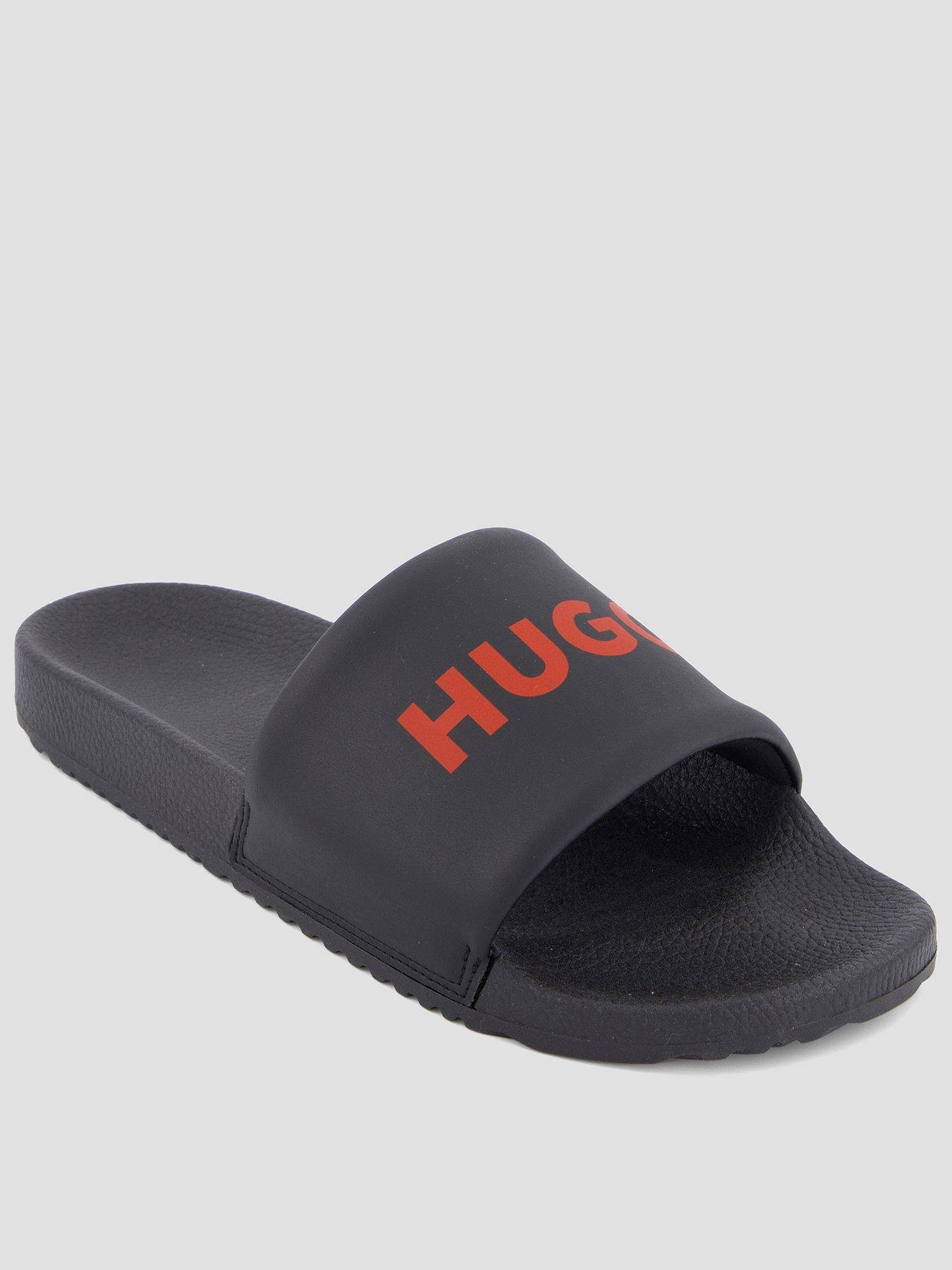 Image 1 of 7 of HUGO Logo Pool Slides - Black