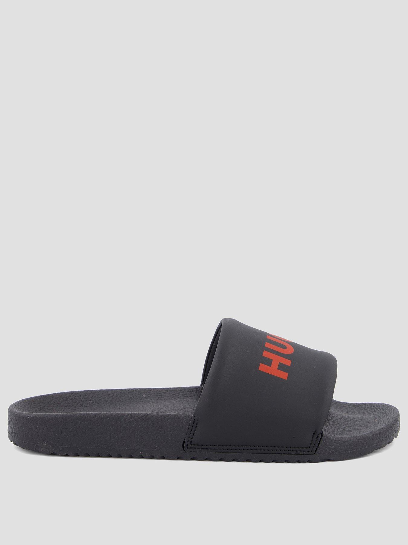 Image 2 of 7 of HUGO Logo Pool Slides - Black