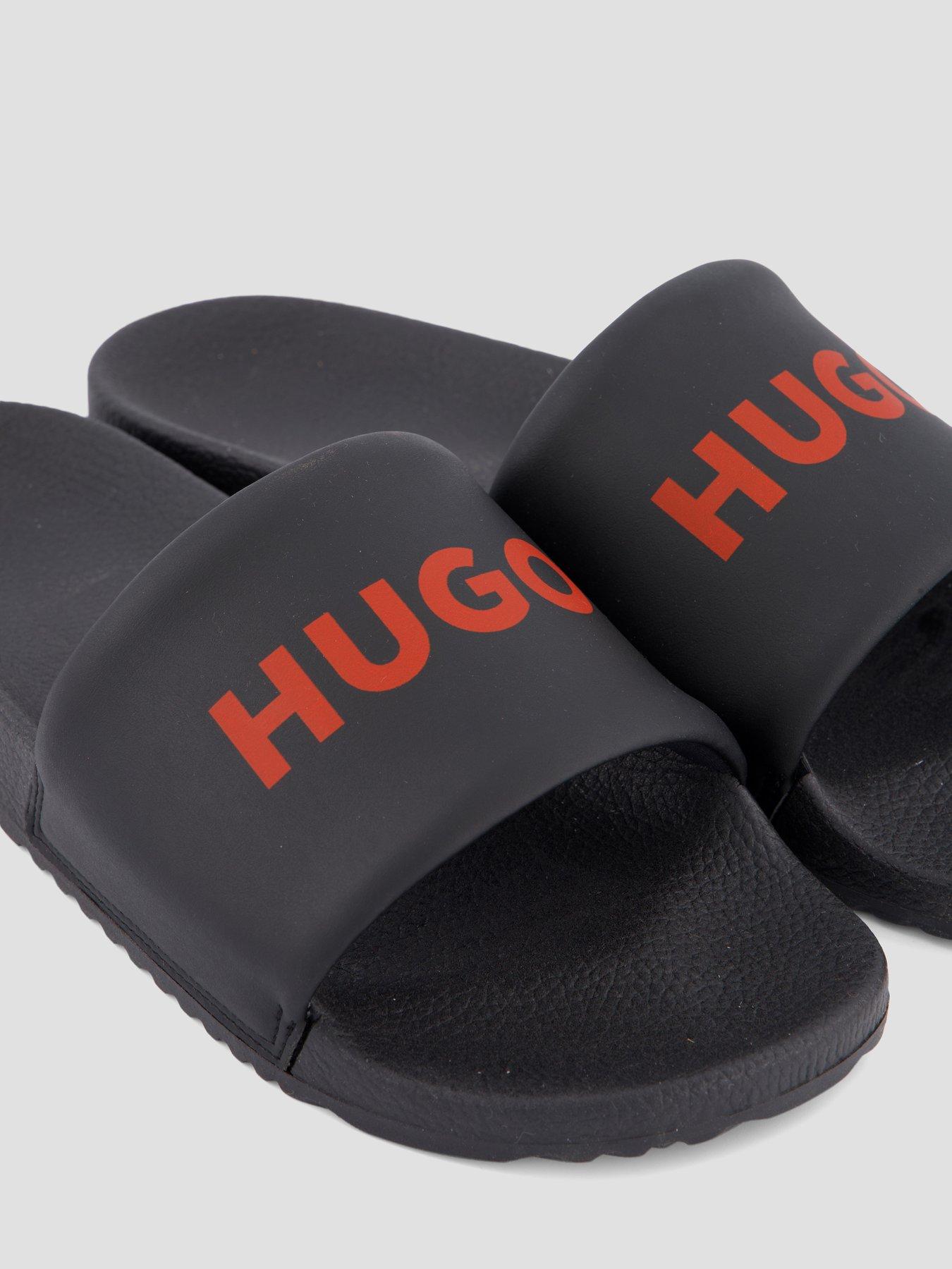 Image 5 of 7 of HUGO Logo Pool Slides - Black