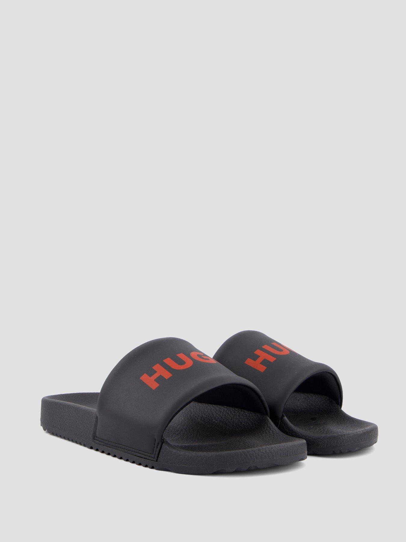 Image 6 of 7 of HUGO Logo Pool Slides - Black