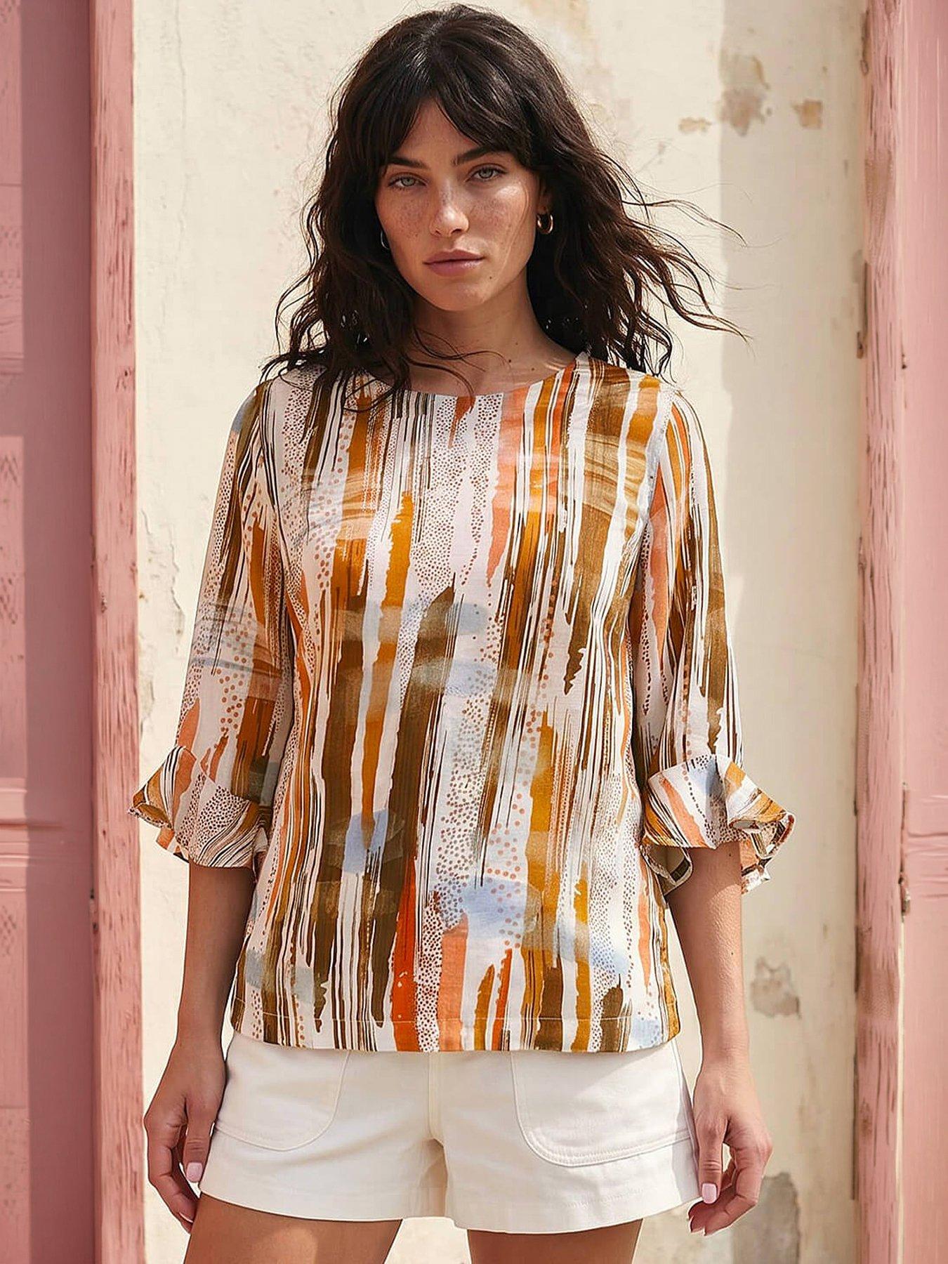 Image 1 of 5 of Roman Abstract Print Frill Sleeve Top