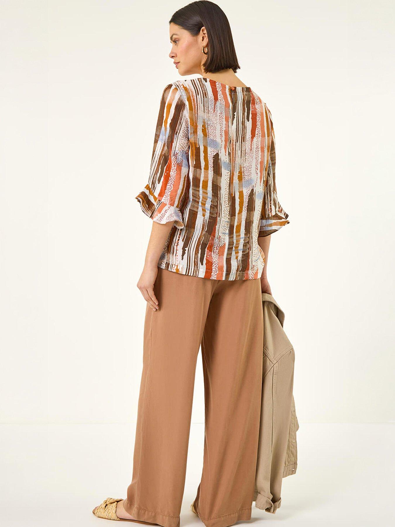 Image 2 of 5 of Roman Abstract Print Frill Sleeve Top