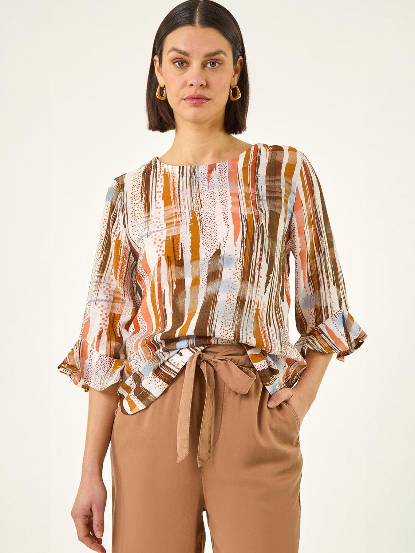 Image 4 of 5 of Roman Abstract Print Frill Sleeve Top