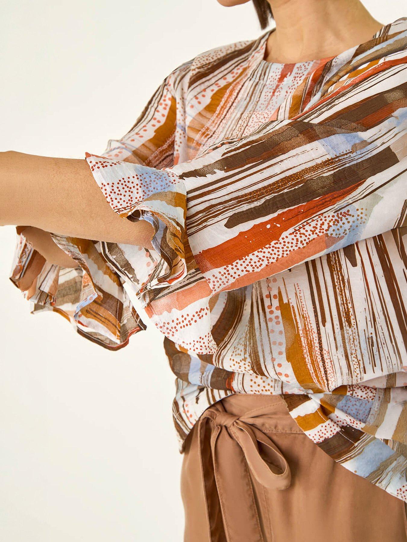 Image 5 of 5 of Roman Abstract Print Frill Sleeve Top