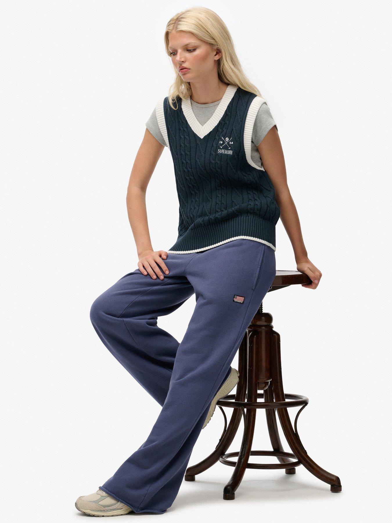Image 6 of 7 of Superdry Athletic Essentials Wide Leg Joggers- Navy