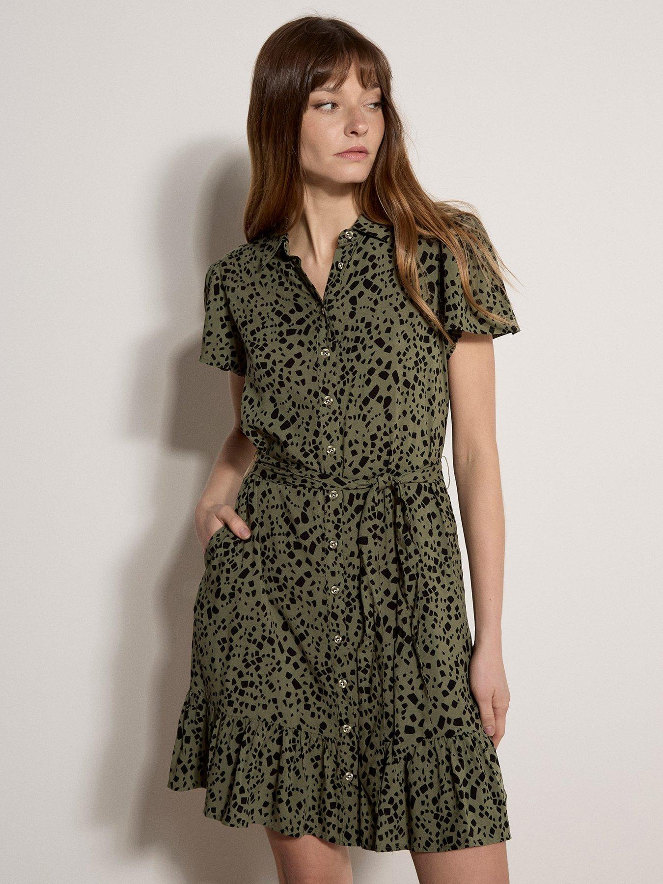 Apricot Mini Scattered Squares In Shirt Dress With Tier