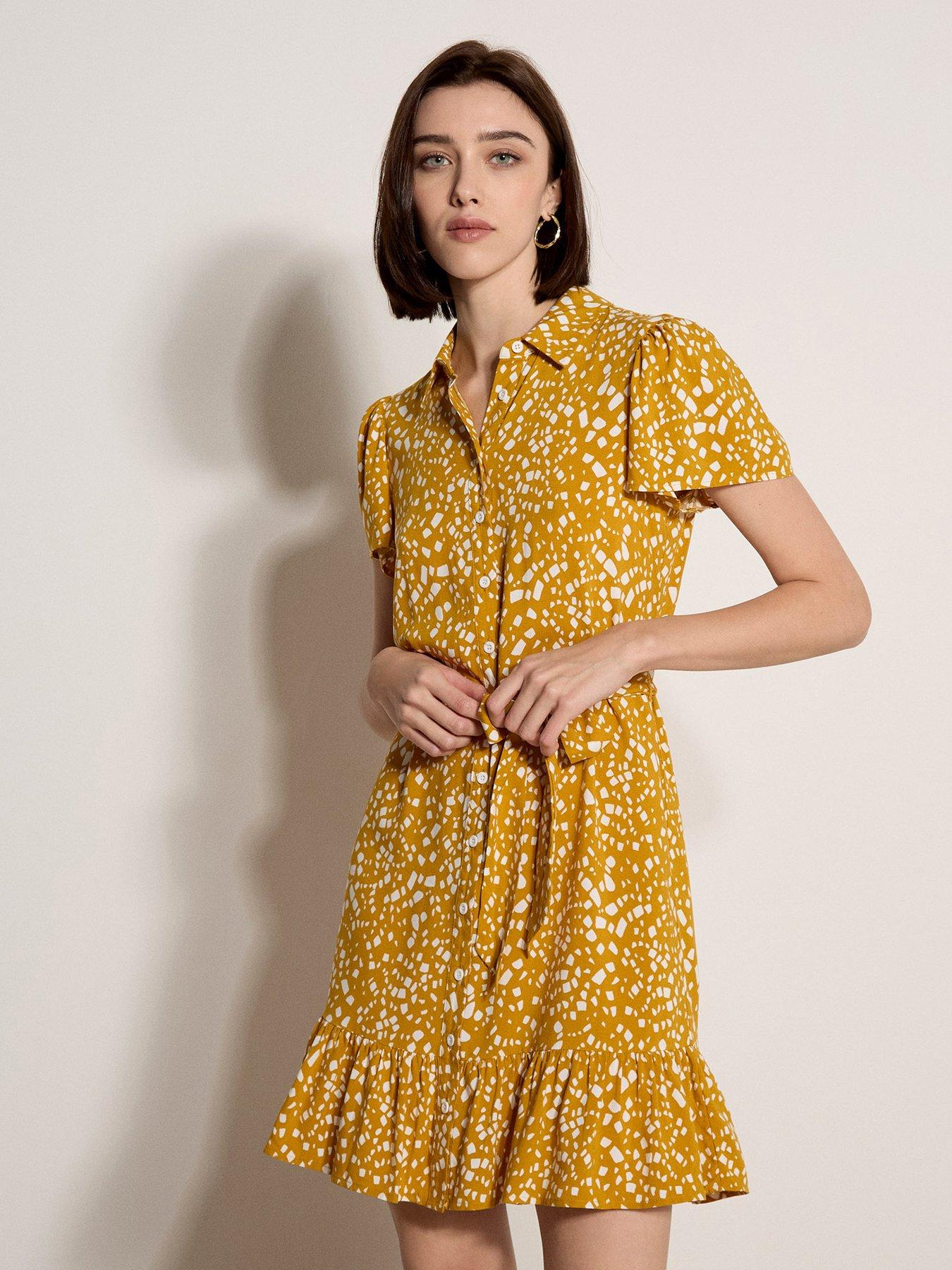 Apricot Mini Scattered Squares In Shirt Dress With Tier