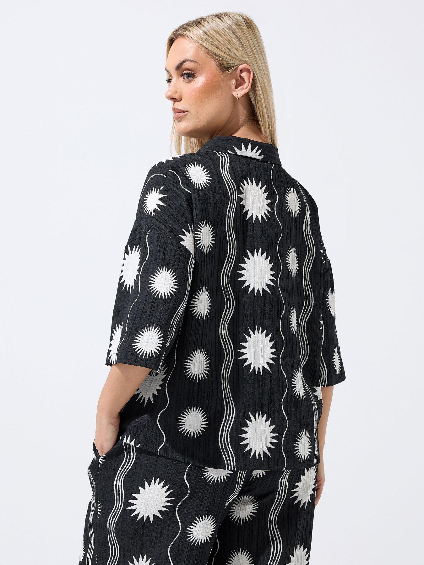 Image 2 of 4 of Yours Curve Sun Stripe Crinkle Shirt Co-Ord - Black