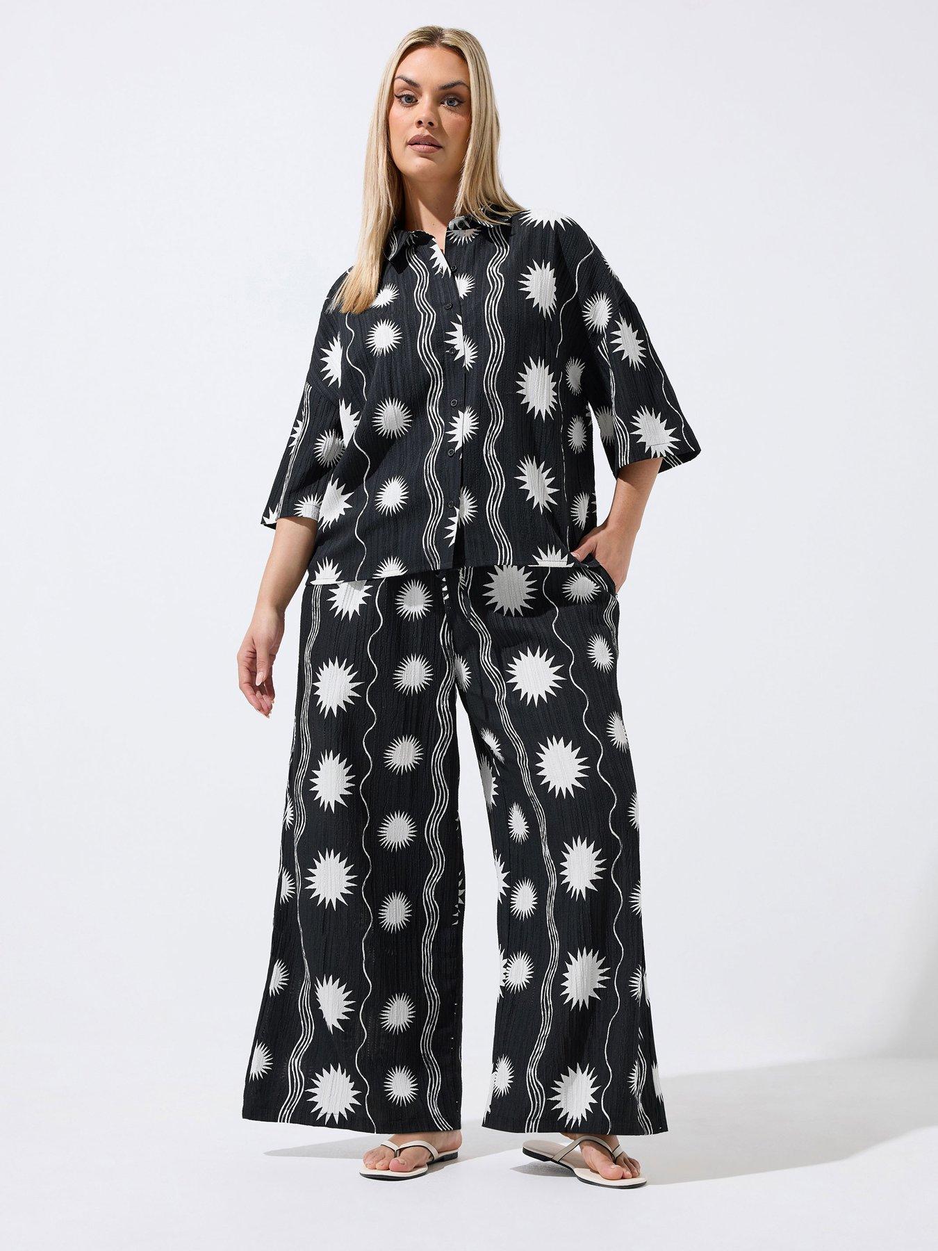 Image 3 of 4 of Yours Curve Sun Stripe Crinkle Shirt Co-Ord - Black