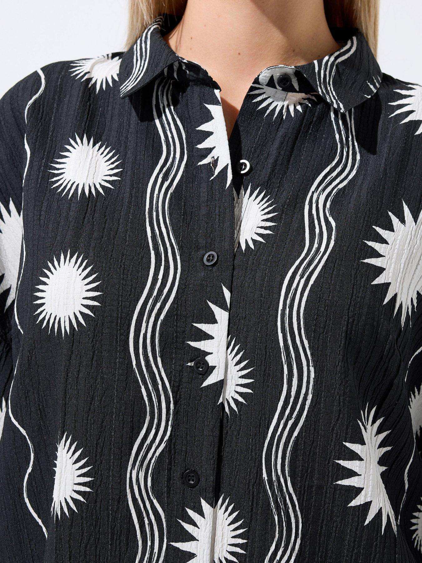Image 4 of 4 of Yours Curve Sun Stripe Crinkle Shirt Co-Ord - Black