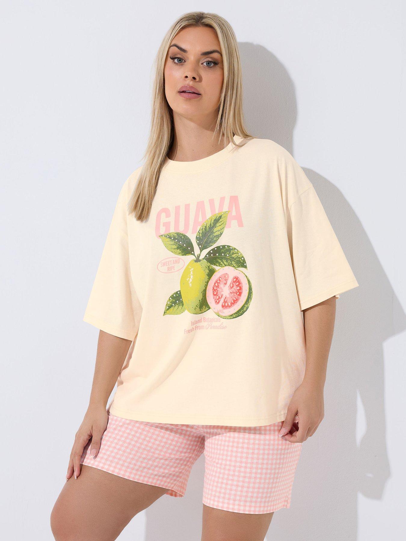 Image 1 of 5 of Yours Curve Guava Stud T-shirt Co-ord