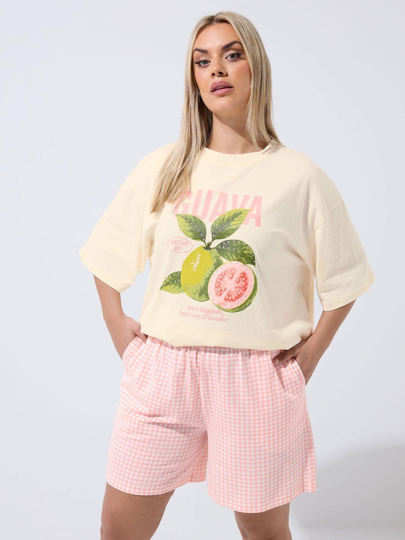 Yours Curve Gingham Jersey Shorts Co-Ord - Pink