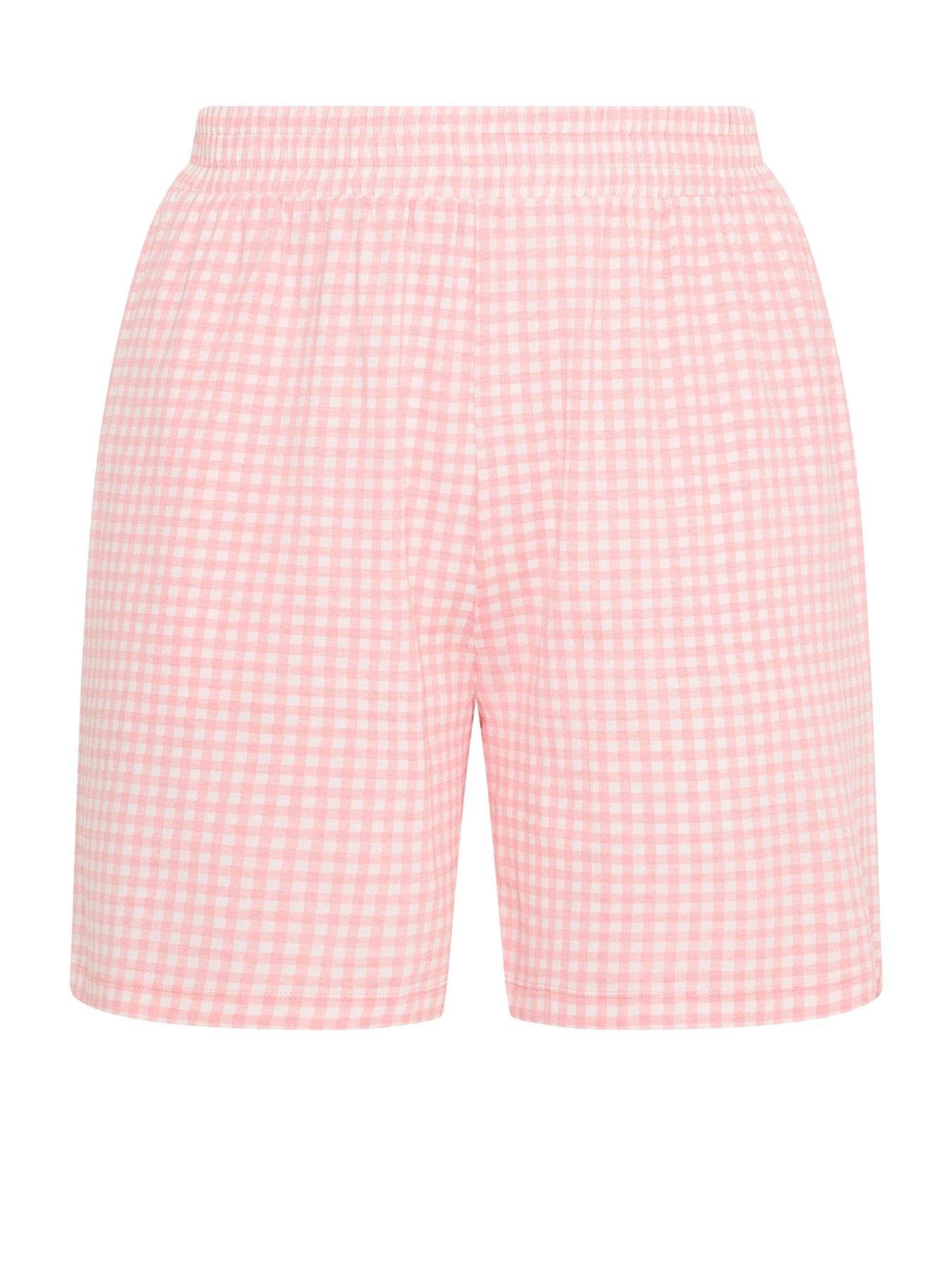 Image 5 of 5 of Yours Curve Gingham Jersey Shorts Co-Ord - Pink