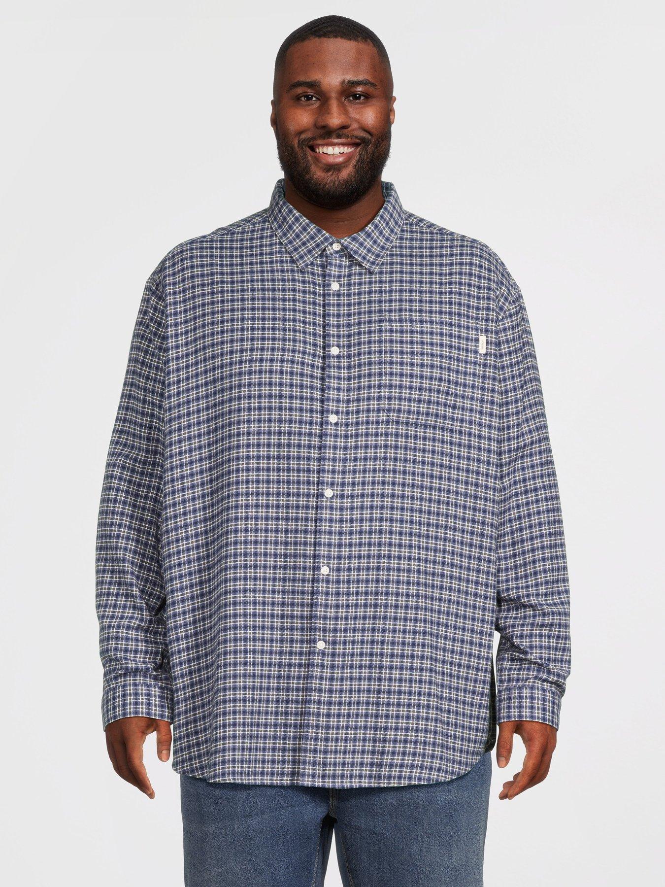Image 1 of 5 of Jack & Jones Plus Frederiksberg Checked Flannel Long Sleeve Shirt - Blue