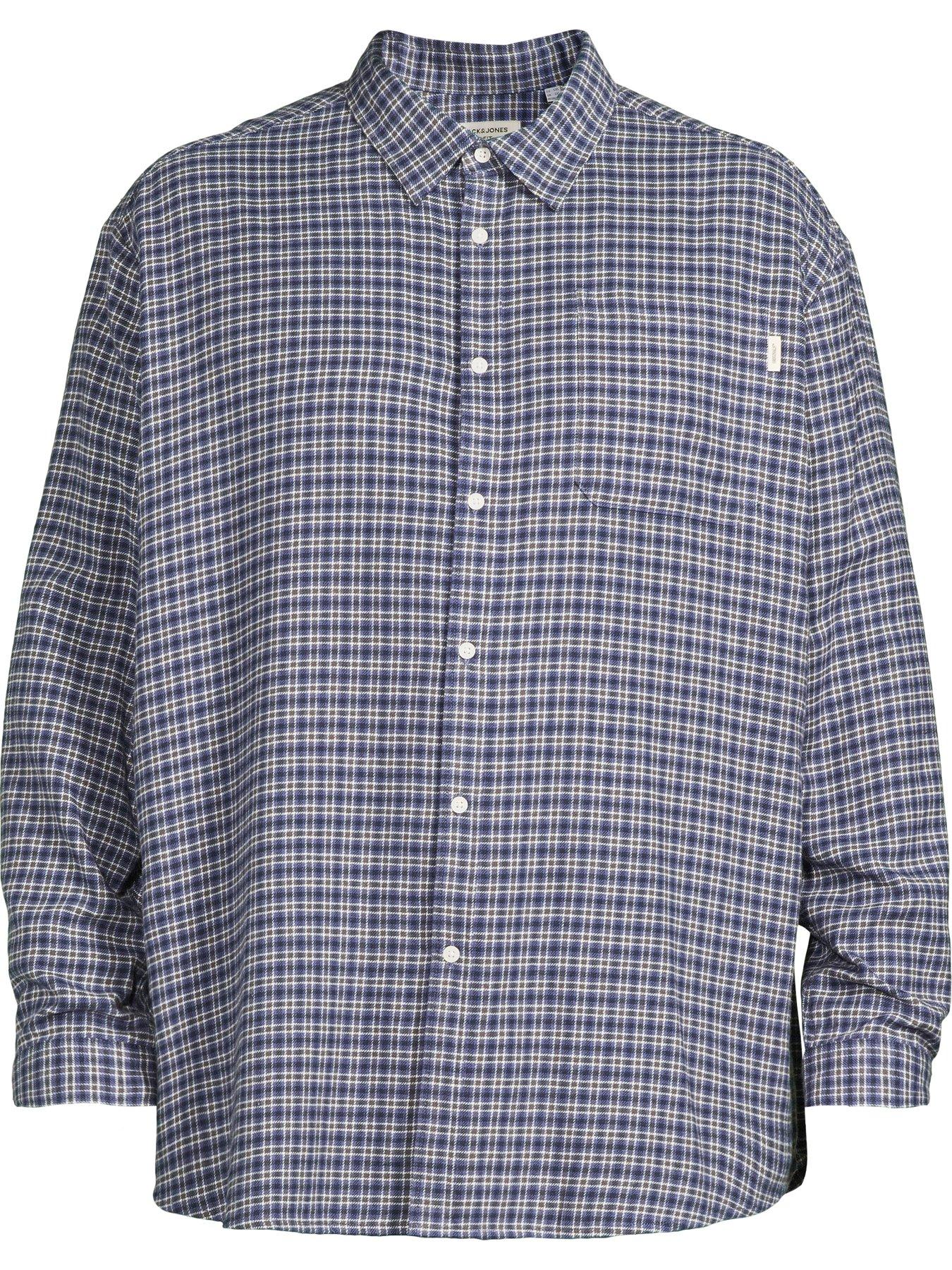 Image 5 of 5 of Jack & Jones Plus Frederiksberg Checked Flannel Long Sleeve Shirt - Blue