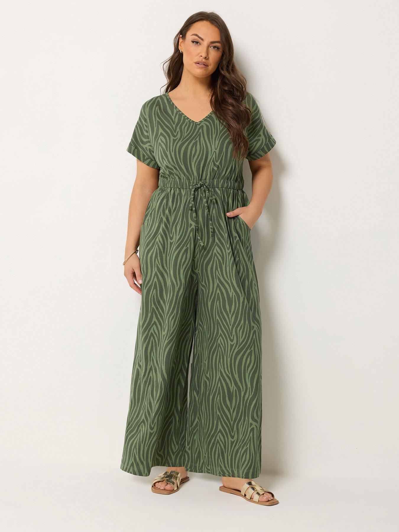 Yours Curve Zebra Print Tonal Jumpsuit - Green
