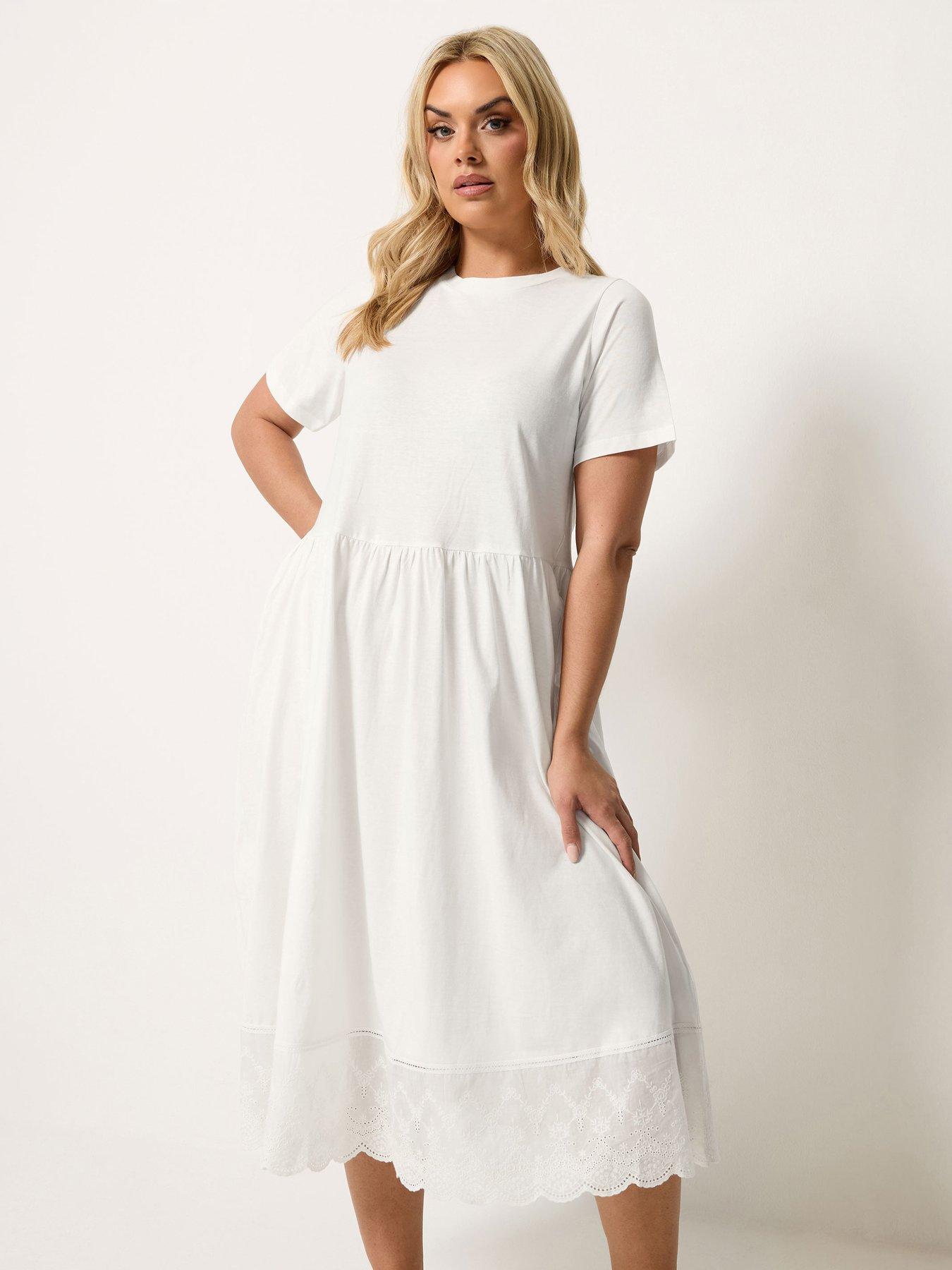 Yours Curve Double Tiered Anglaise Dress - Cream