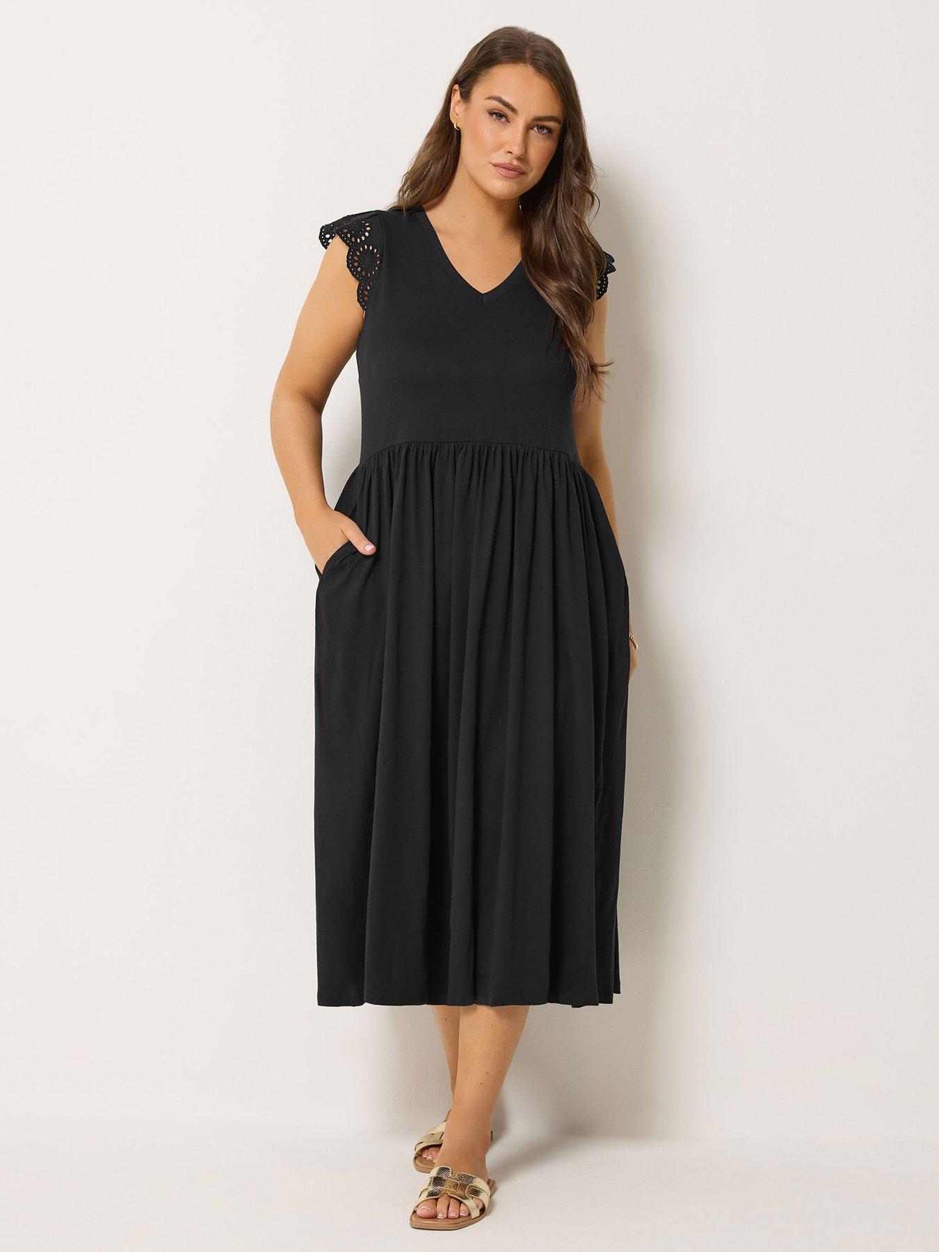 Yours Curve Broderie Sleeve Midaxi Dress - Black