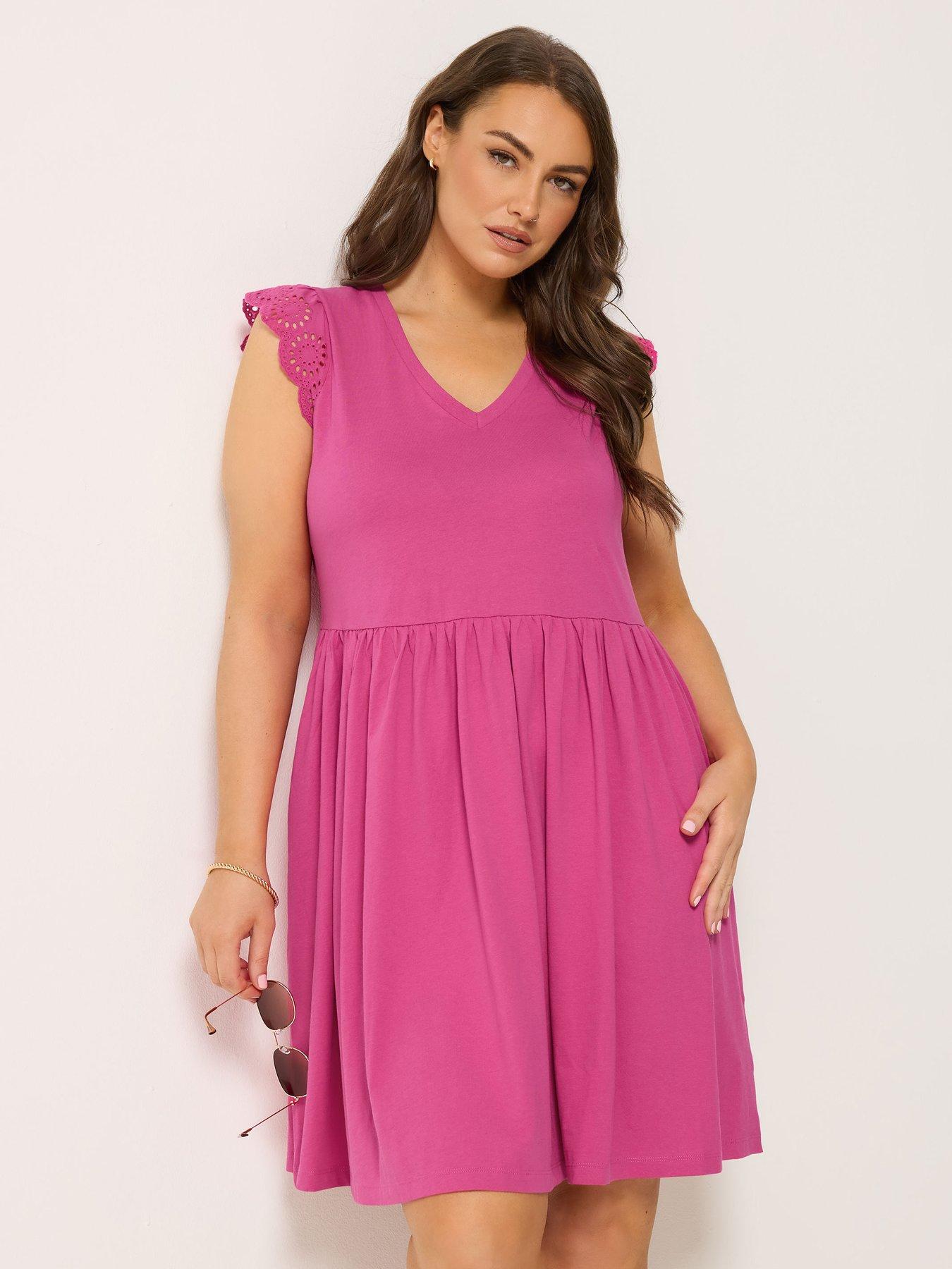Yours Curve Broderie Sleeve Mini Dress - Pink