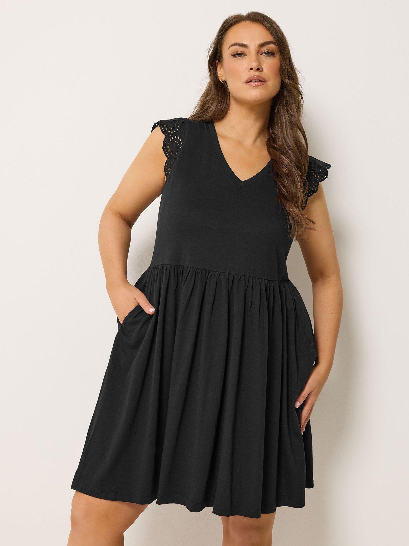 Yours Curve Broderie Sleeve Mini Dress - Black