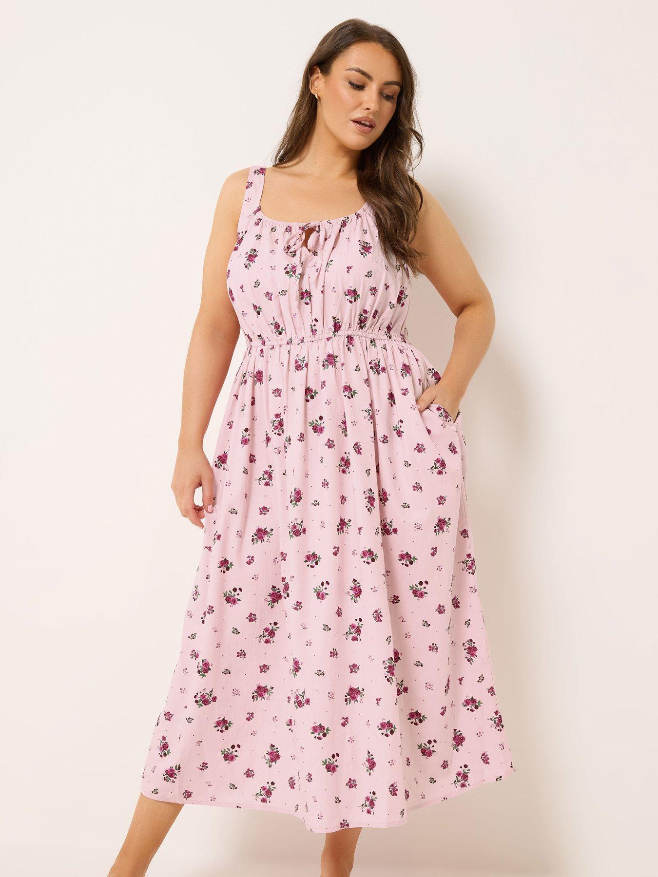 Yours Curve Ditsy Print Linen Milkmaid Dress