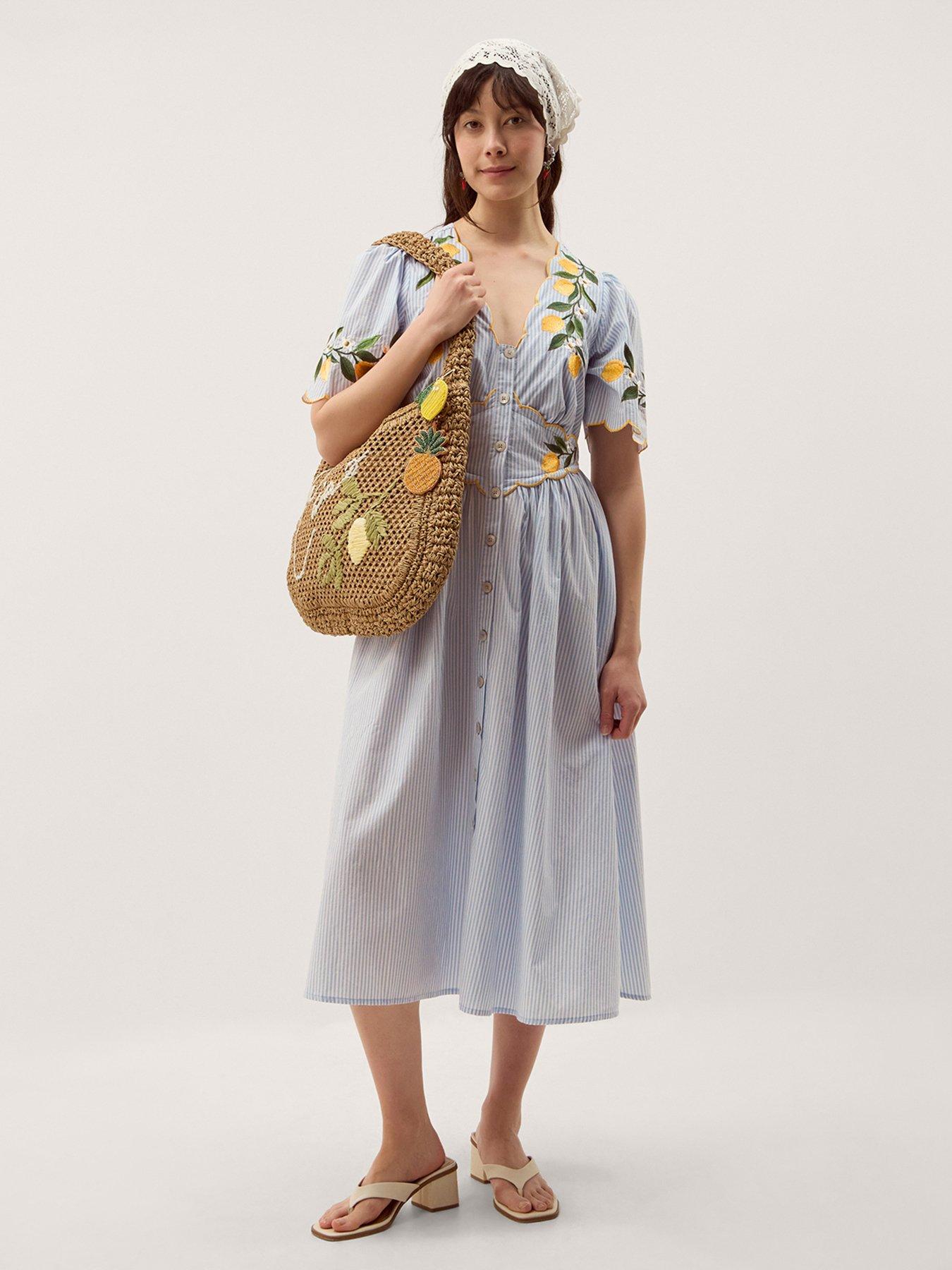 Monsoon Marisol Embroidered Midi Dress - Blue