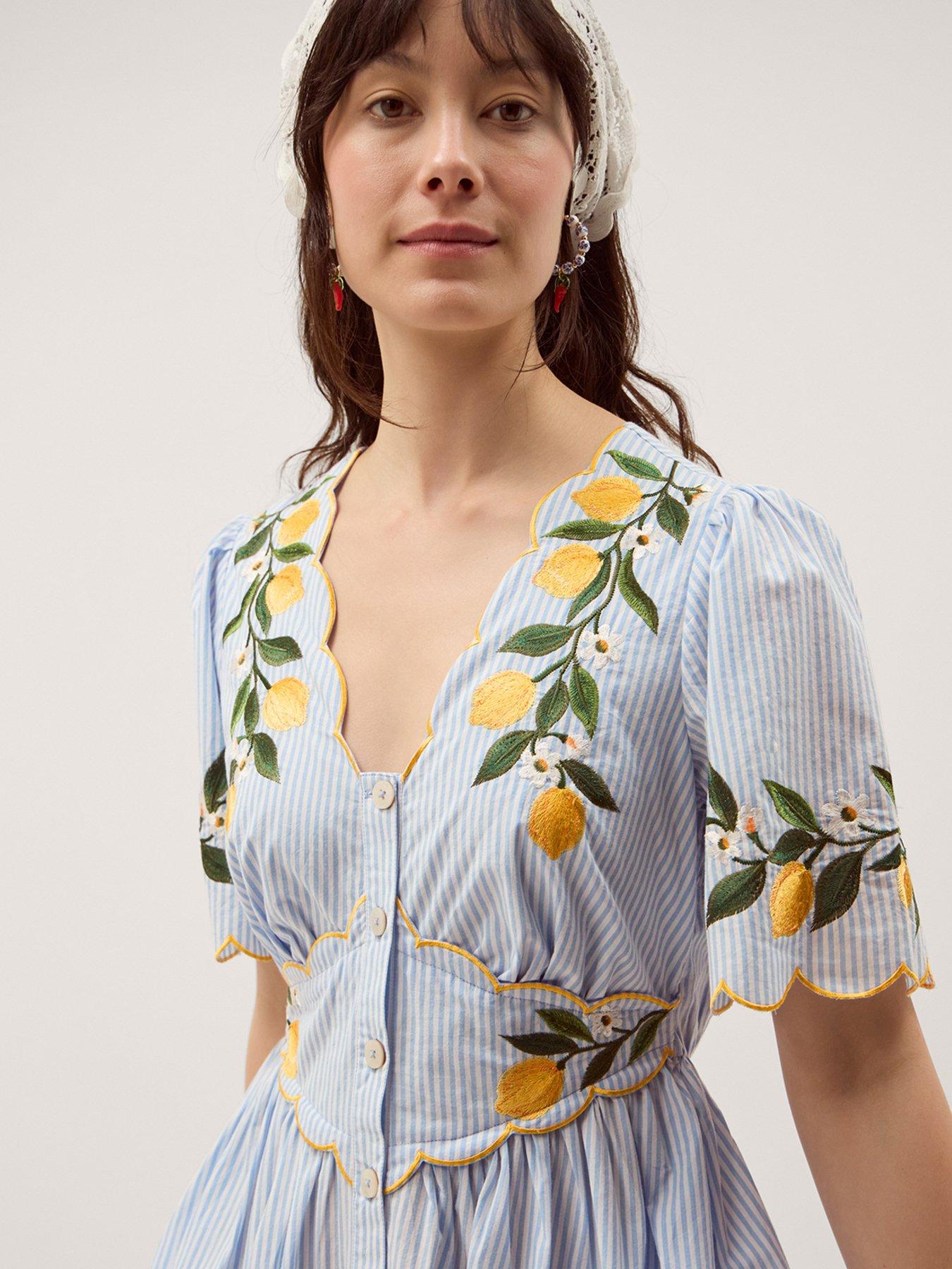 Image 3 of 5 of Monsoon Marisol Embroidered Midi Dress - Blue