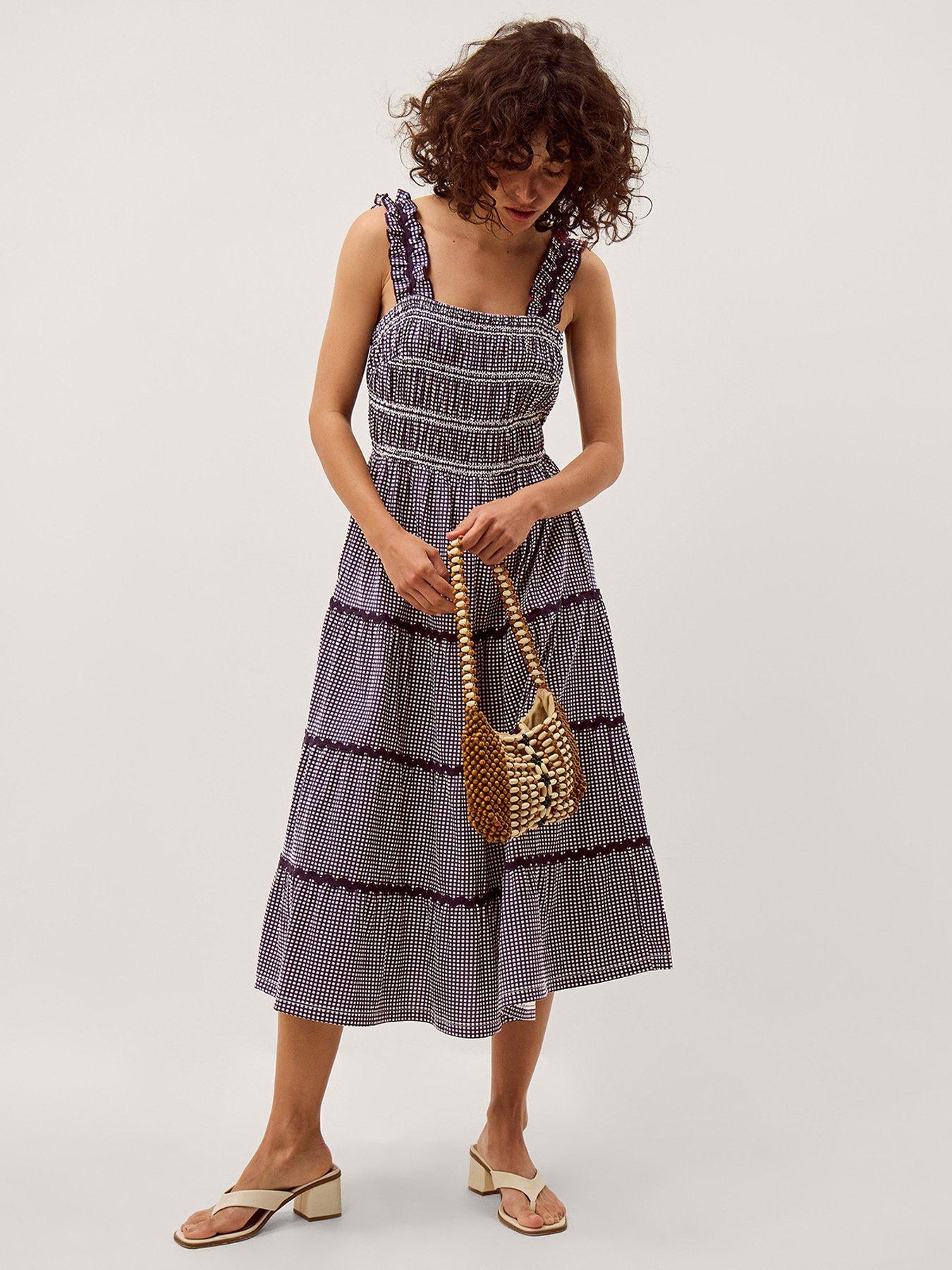 Monsoon Glori Gingham Jersey Dress - Blue