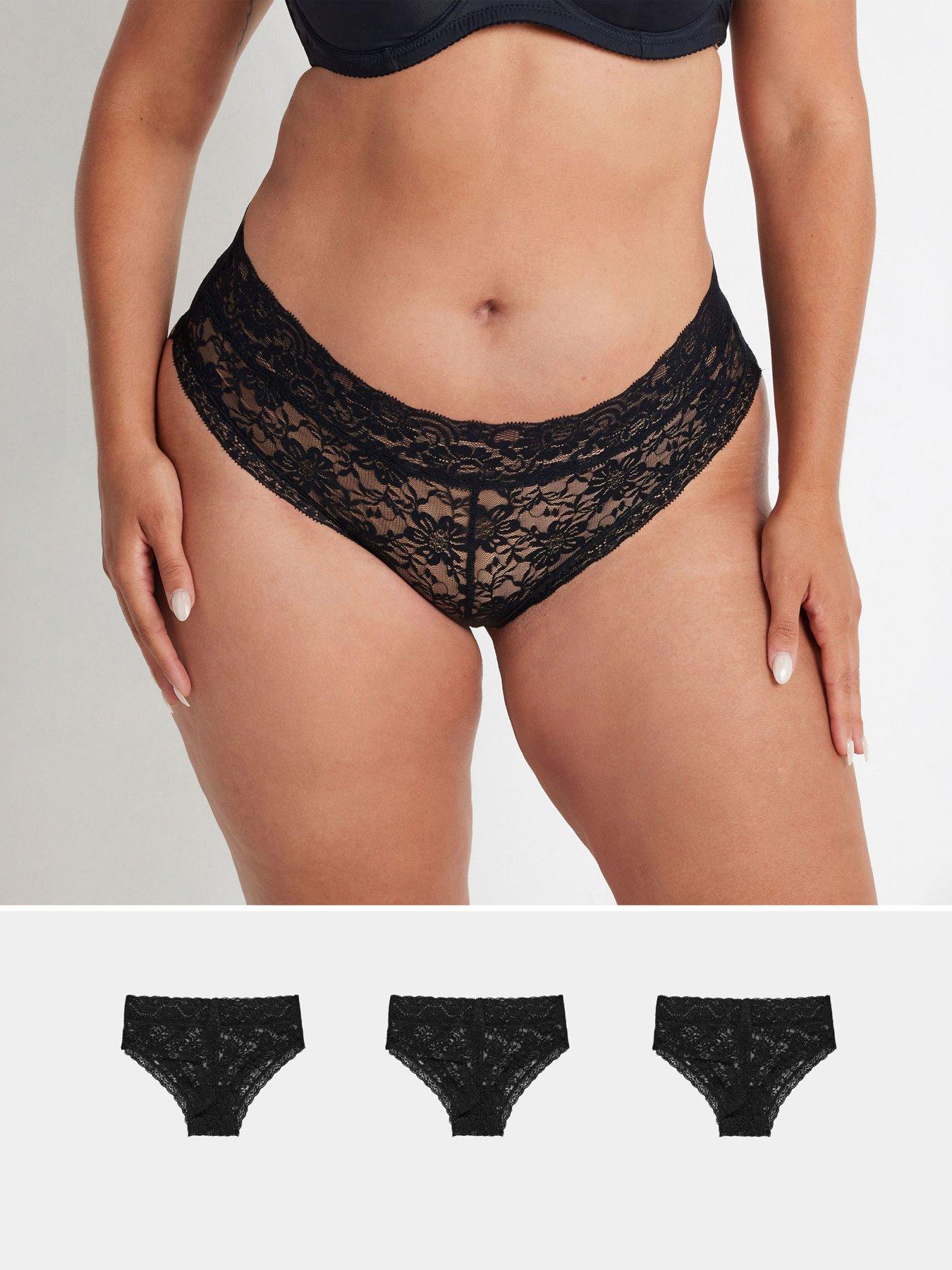 Yours Curve 3 Pack Lace Brazilian Briefs - Black