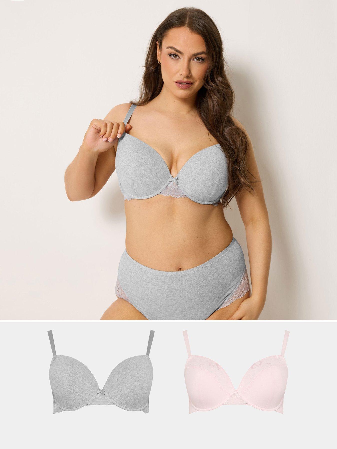 Yours Curve 2 Pack Cotton Lace Underwire Padded Bra - Grey/Pink